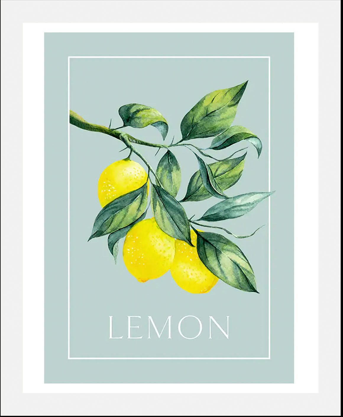 queence Bild mit Rahmen oder Poster, Lemon - Zitronenzweig, Abstrakt, Figuren, Obst, Obst Bilder, Schriftzug (1 St), HD Premium Druck