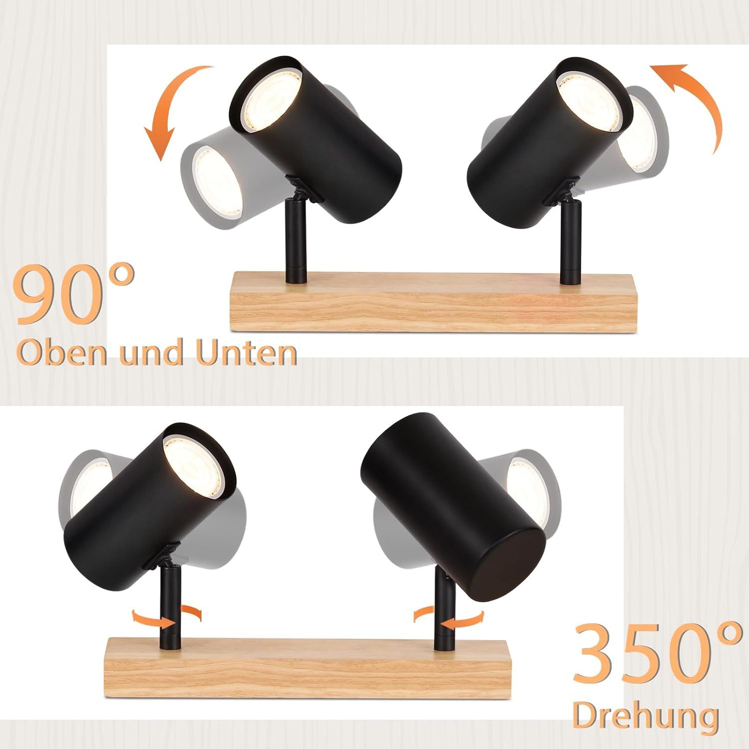 ZMH Deckenstrahler 1/2/3Flammig GU10- Modern Deckenlampe 330°Schwenkbar Wohnzimmer, ohne Leuchtmittel – Bild 4 von 5