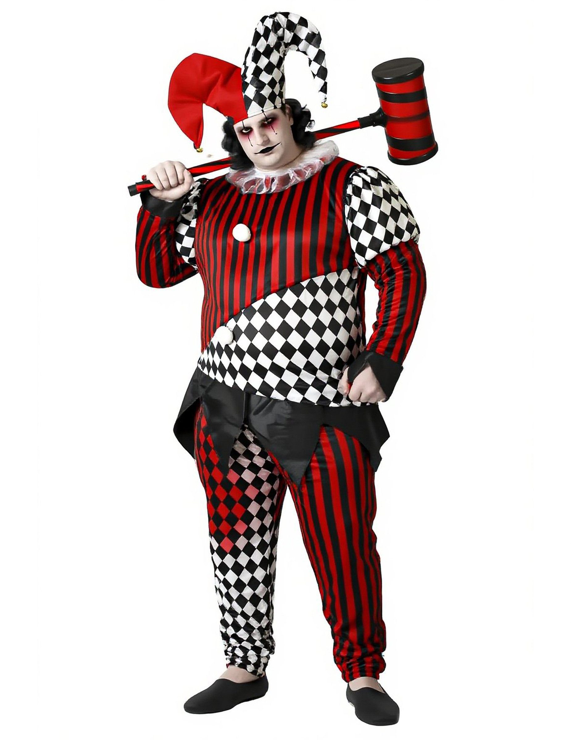 atosa Clown-Kostüm Horror Harlekin Kostüm für Herren in Übergröße schwarz rot