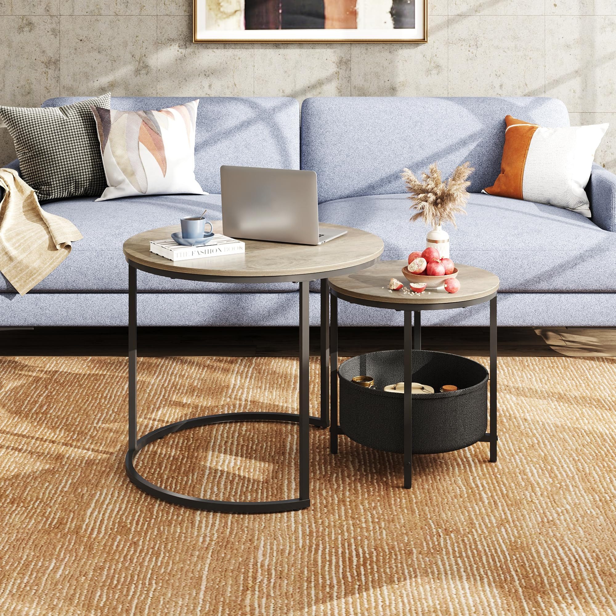 WLIVE Couchtisch Couchtisch 2er‑Satztisch rund mit Stauraum, (Beistelltisch günstig online kaufen