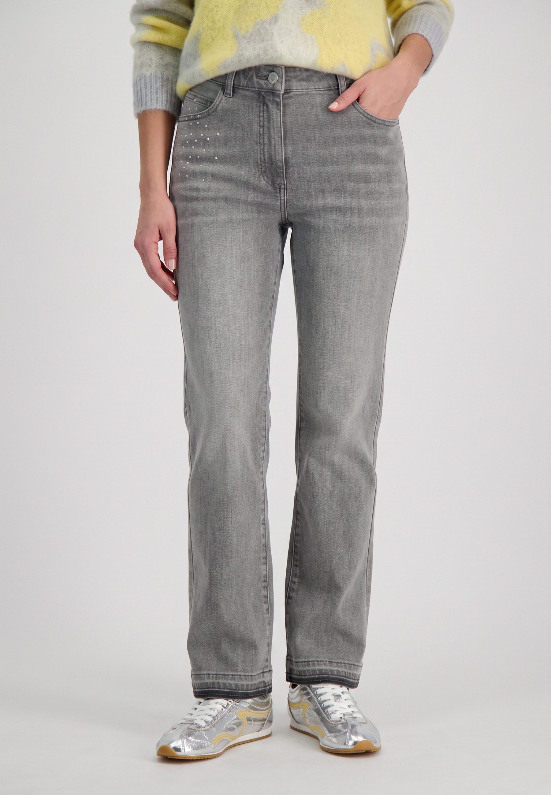 Olsen Gerade Jeans mit Placement Dessin und offener Kante