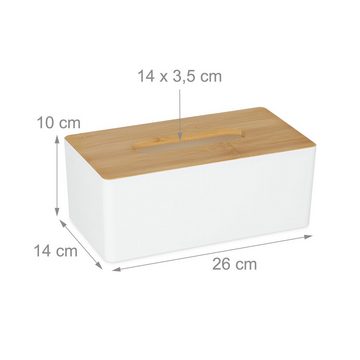 relaxdays Papiertuchbox 2 x weiße Tücherbox mit Bambusdeckel
