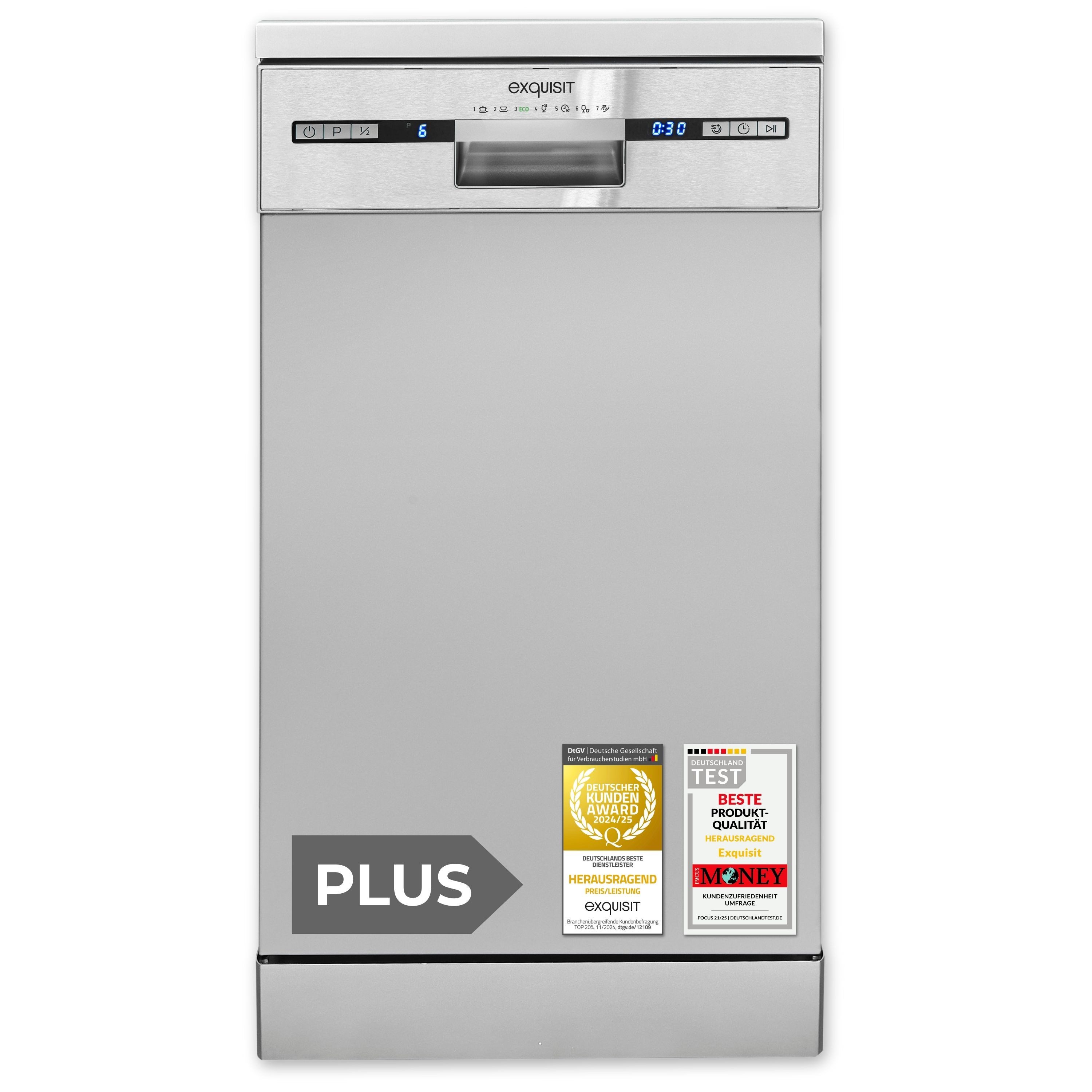 exquisit Standgeschirrspüler PLUS GSP59309-030E, 9 l, 9 Maßgedecke, 45 cm Breite, Unterbaufähig, 9 Liter, einfache Bedienung