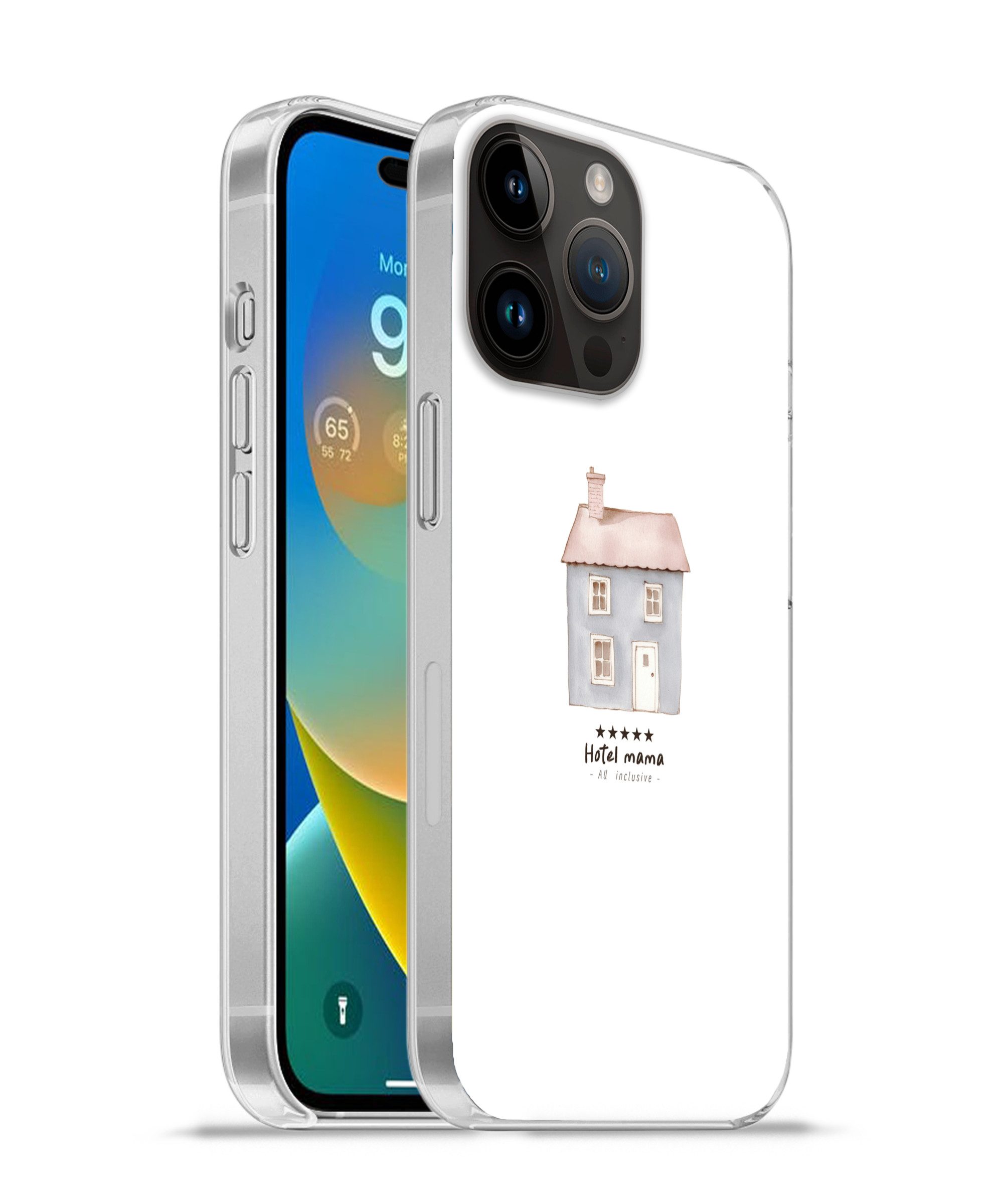 MuchoWow Handyhülle für Apple iPhone 14 Pro Hellblau - Haus - Mutti - Text, Smartphone-Bumper, Print, Handy Schutzhülle Dünn