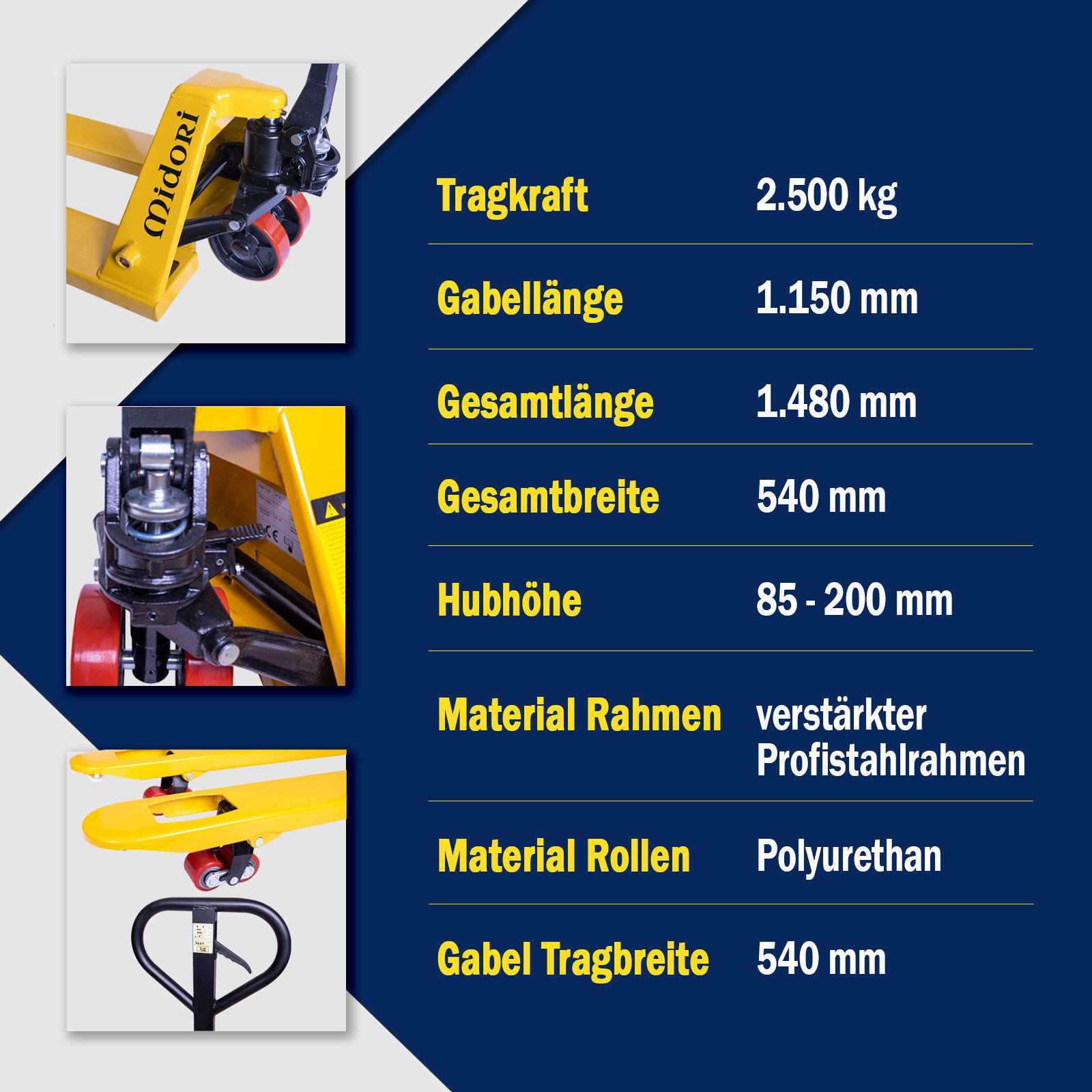 Midori pallet truck, (1 pc), hand pallet truck, pallet truck 3000kg lifting capacity, forklift pallet truck, pallet truck