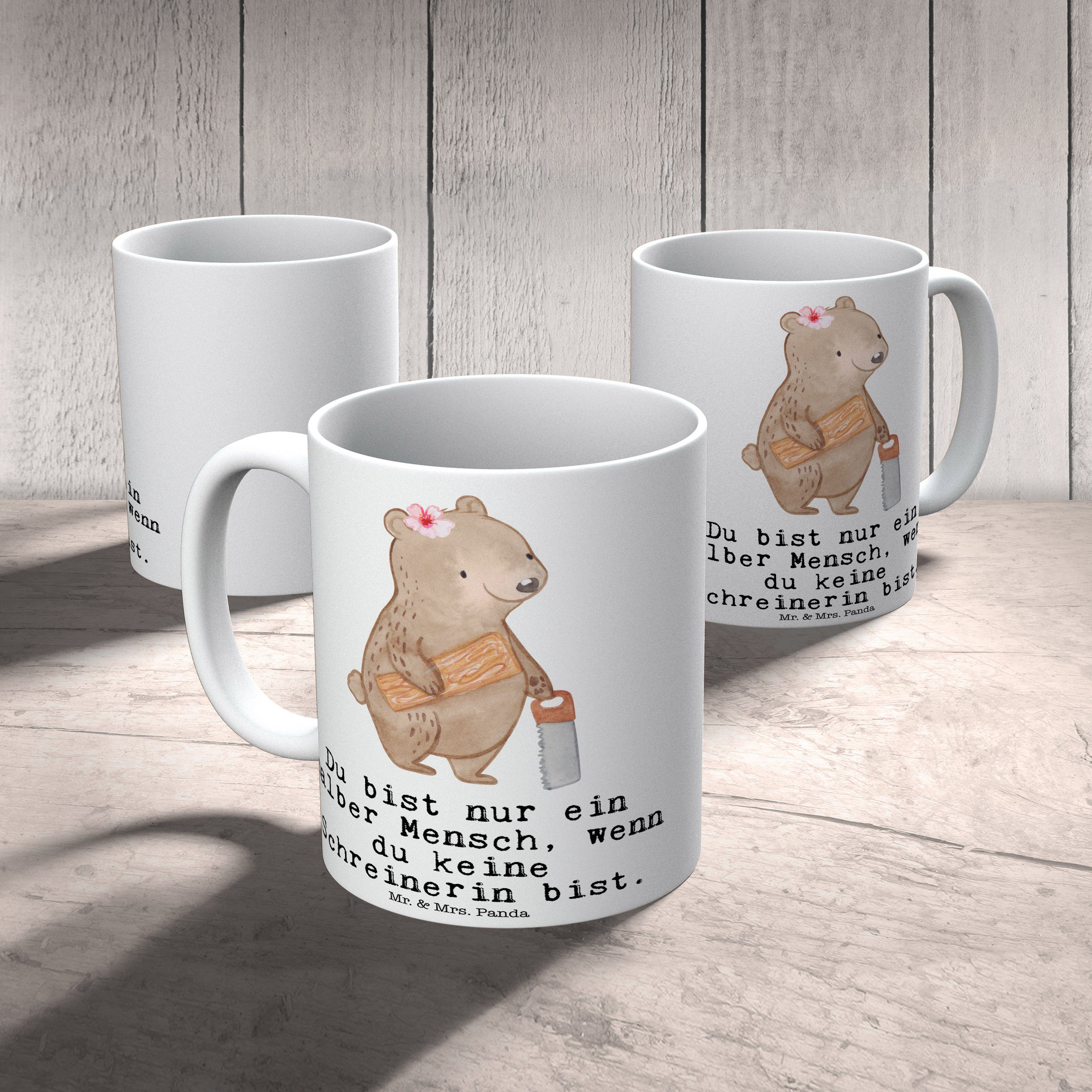 Mr. & Mrs. Panda Tasse Keramik Weiß Geschenk, Keramiktasse, Tasse, mit Mit, Schreinerin Büro - Herz 