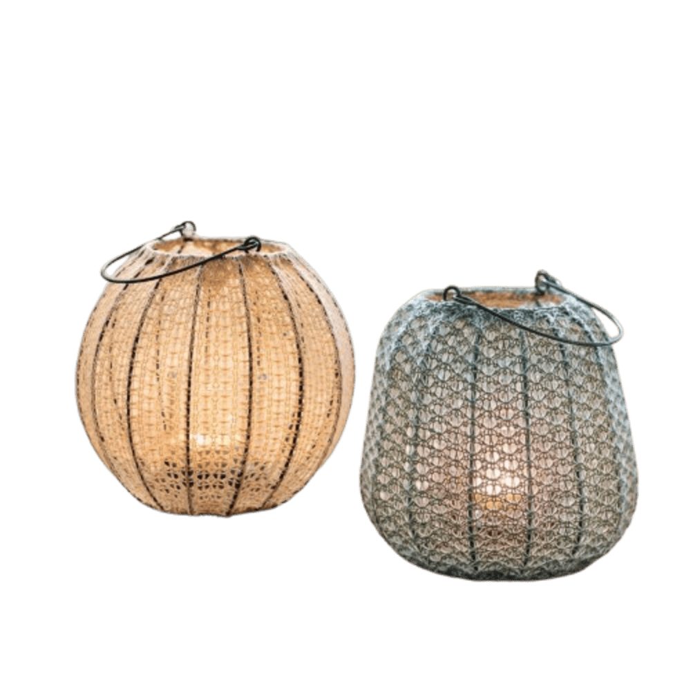 Home-trends24.de Kerzenlaterne Laterne Webart grün oder beige Торшеры Teelicht Glaseinsatz