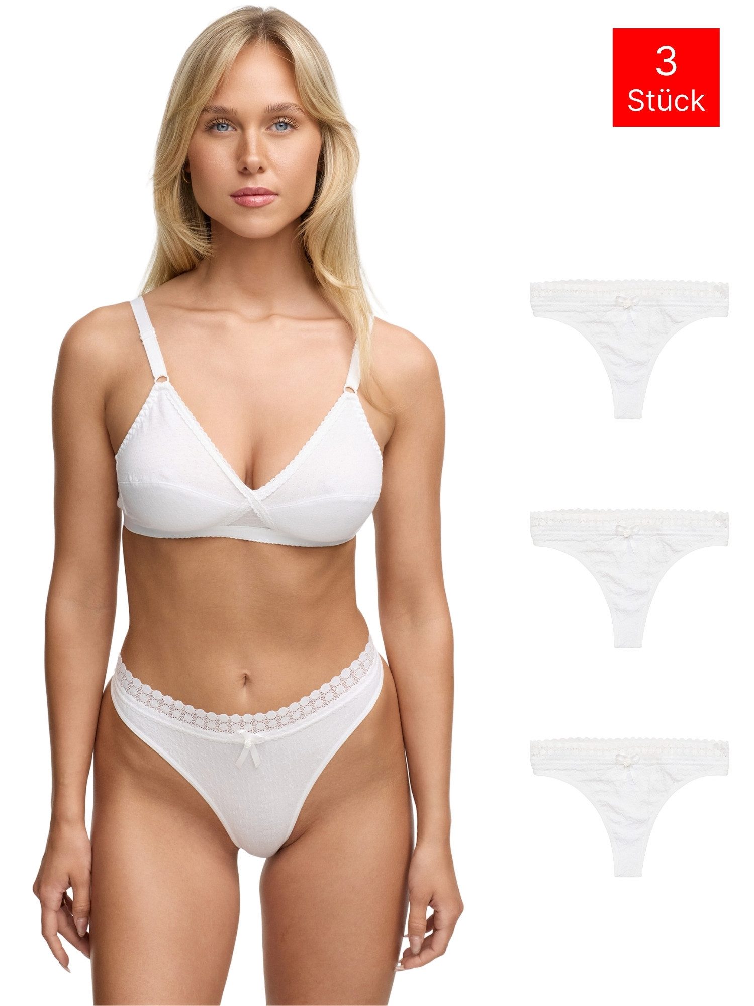 Tazzio String 3er-Pack Damen Tanga F927 (Packung, 3-St., 3er-Pack) Spitzen-Detail am Bund & String-Schnitt