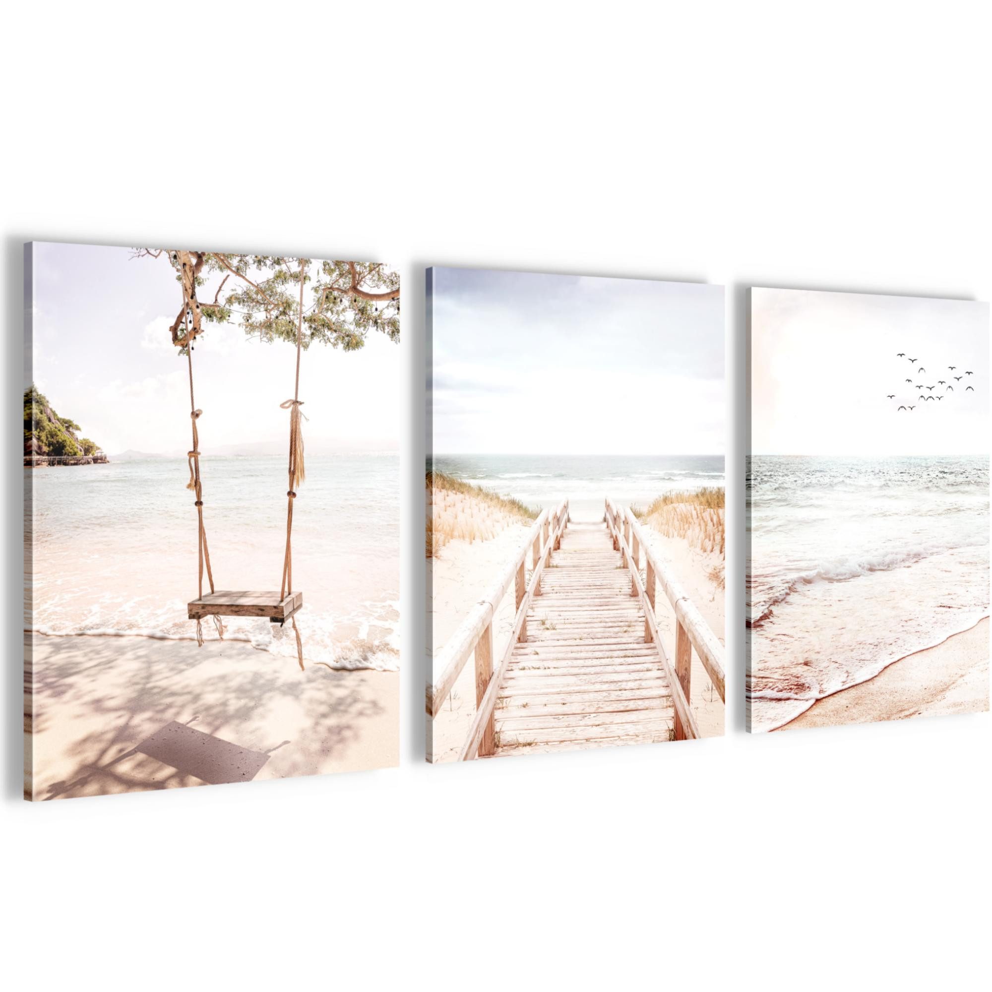 Novart Wandbild Meer Strand Ostsee Nordsee Bilder Set AUFHÄNGFERTIG Wohnzimmer, Ostsee
