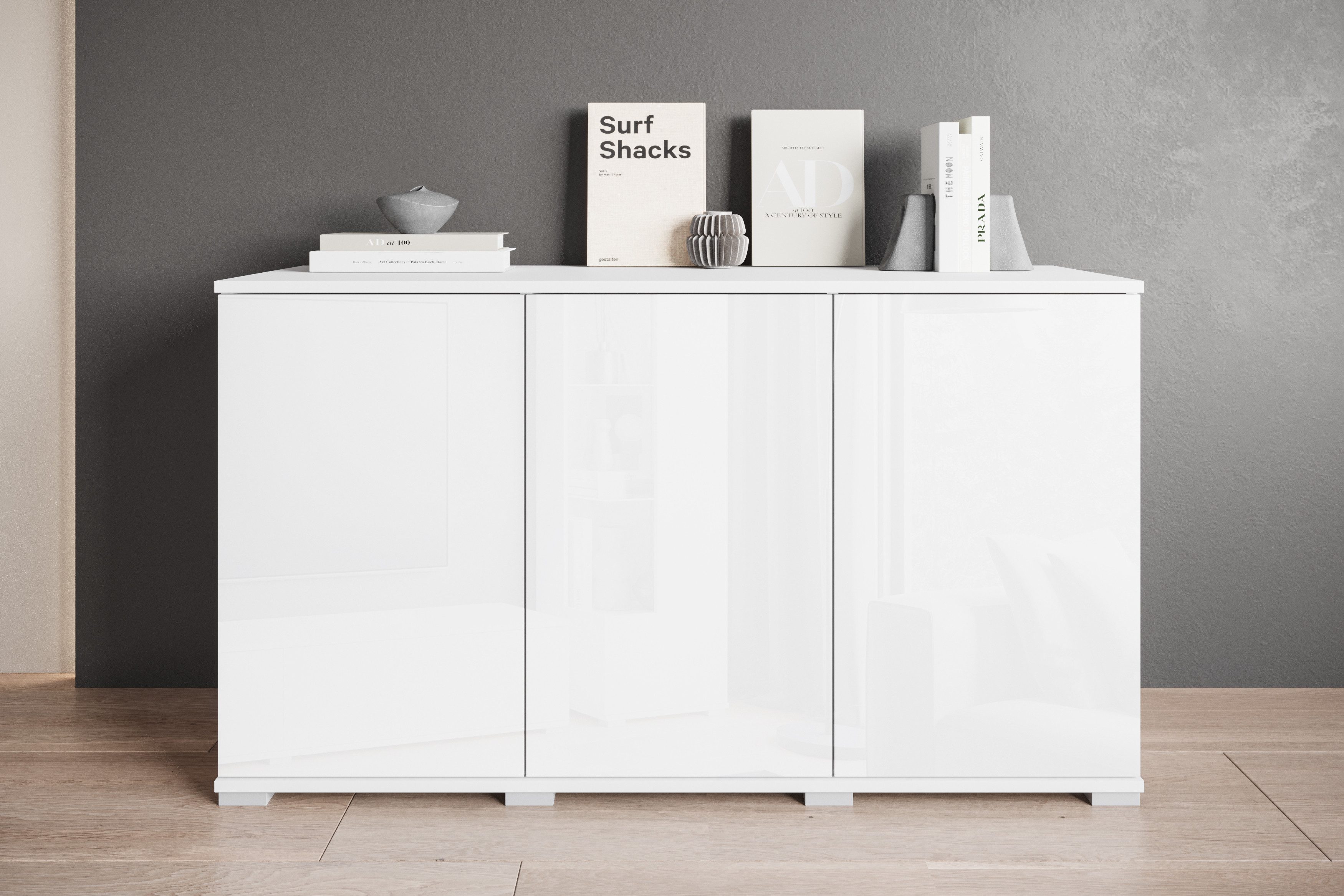 INOSIGN Sideboard Kenia, moderne grifflose Kommode mit 3 Türen, Breite 120 cm (1 St), Push-to-Open-Fronten, höhenverstellbaren Einlegeböden