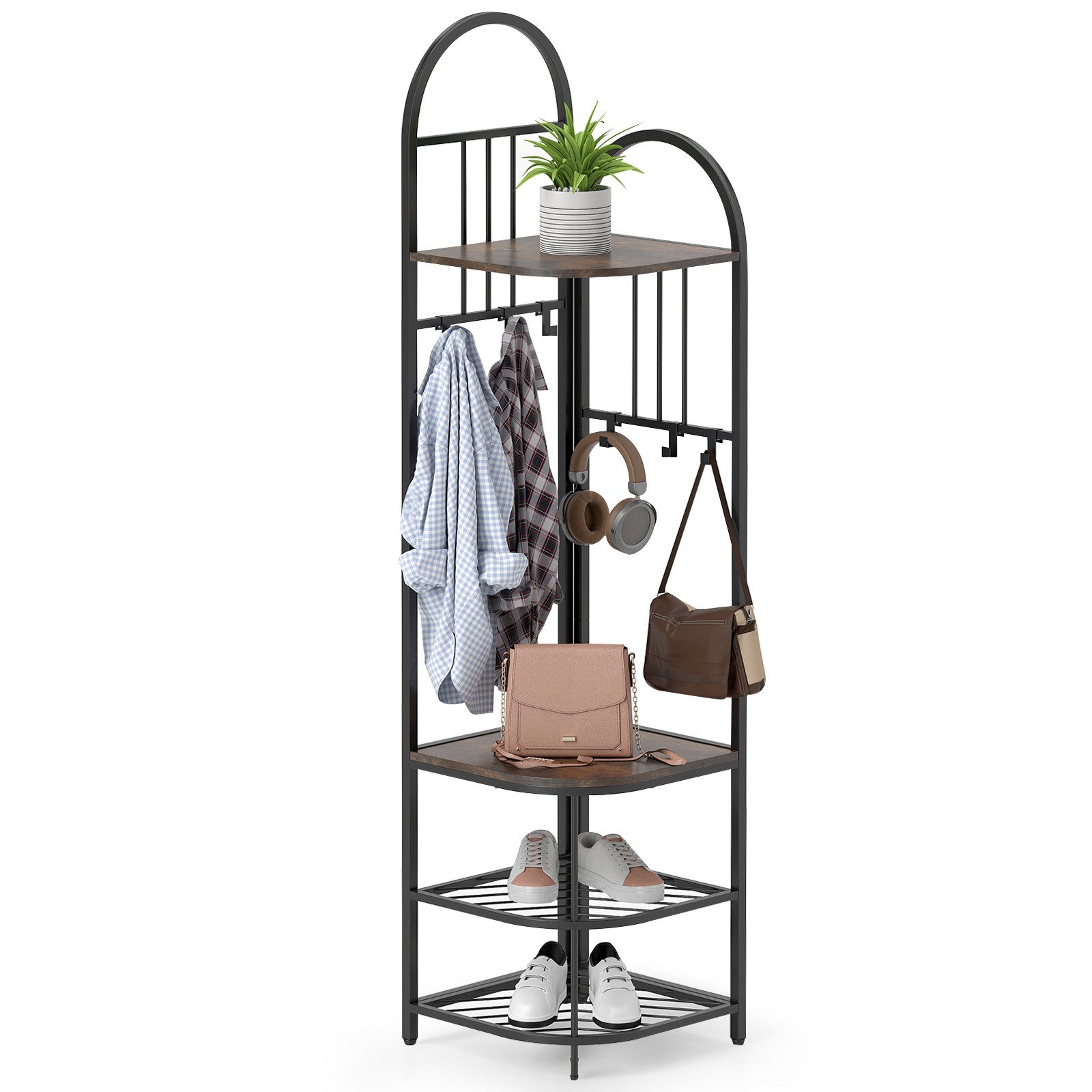 COSTWAY Kleiderständer, 180CM Garderobenständer Eck, Sitzbank günstig online kaufen