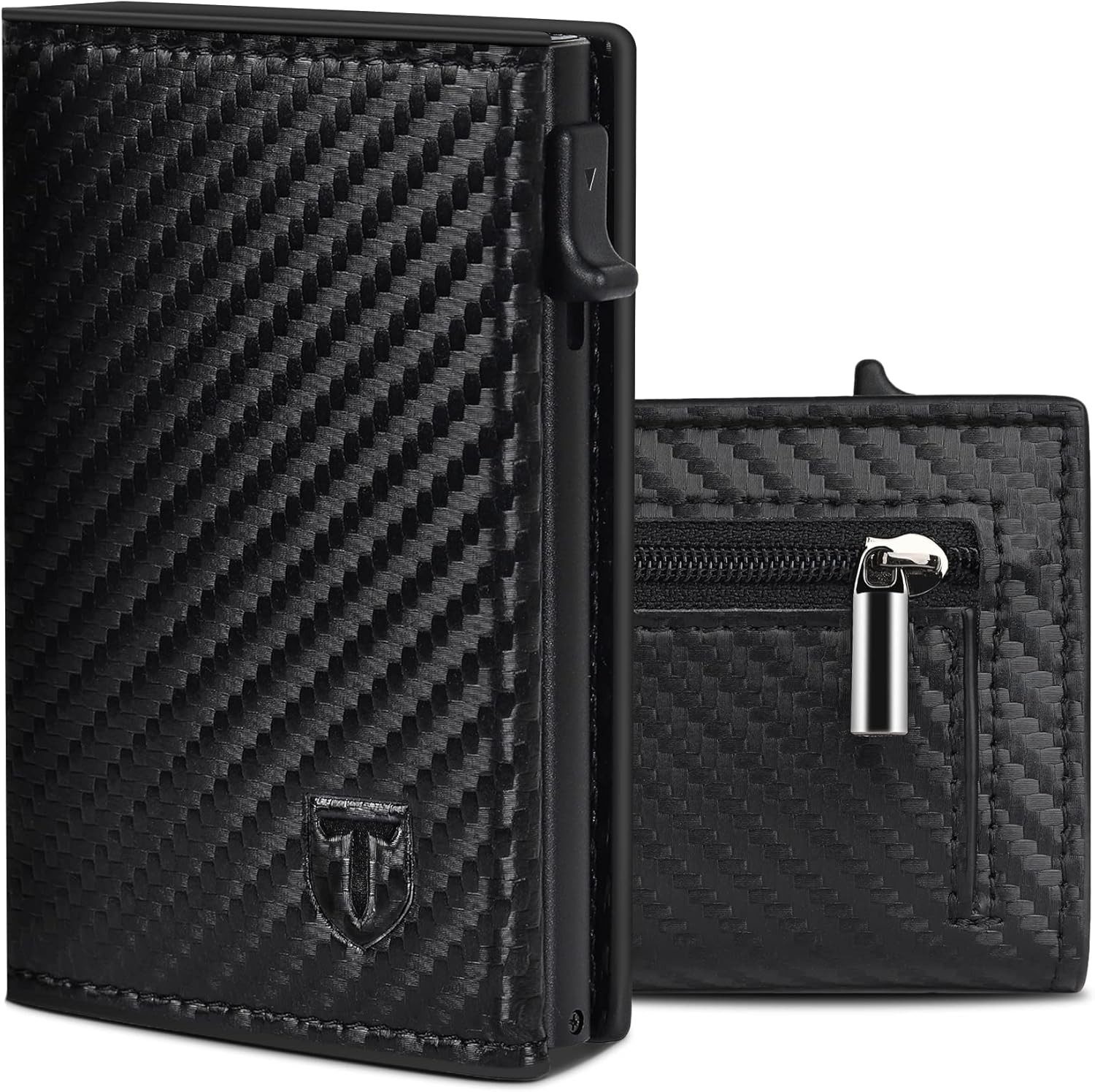 TEEHON Geldbörse Geldbeutel Herren, Slim Wallet mit Münzfach (Kartenetui mit RFID Schutz, Portmonee Geldbeutel Herren, 1-tlg., Herren Geldbörse mit Magnetischem Verschluss), Kreditkartenetui Klein with Gift Box - Carbon Schwarz