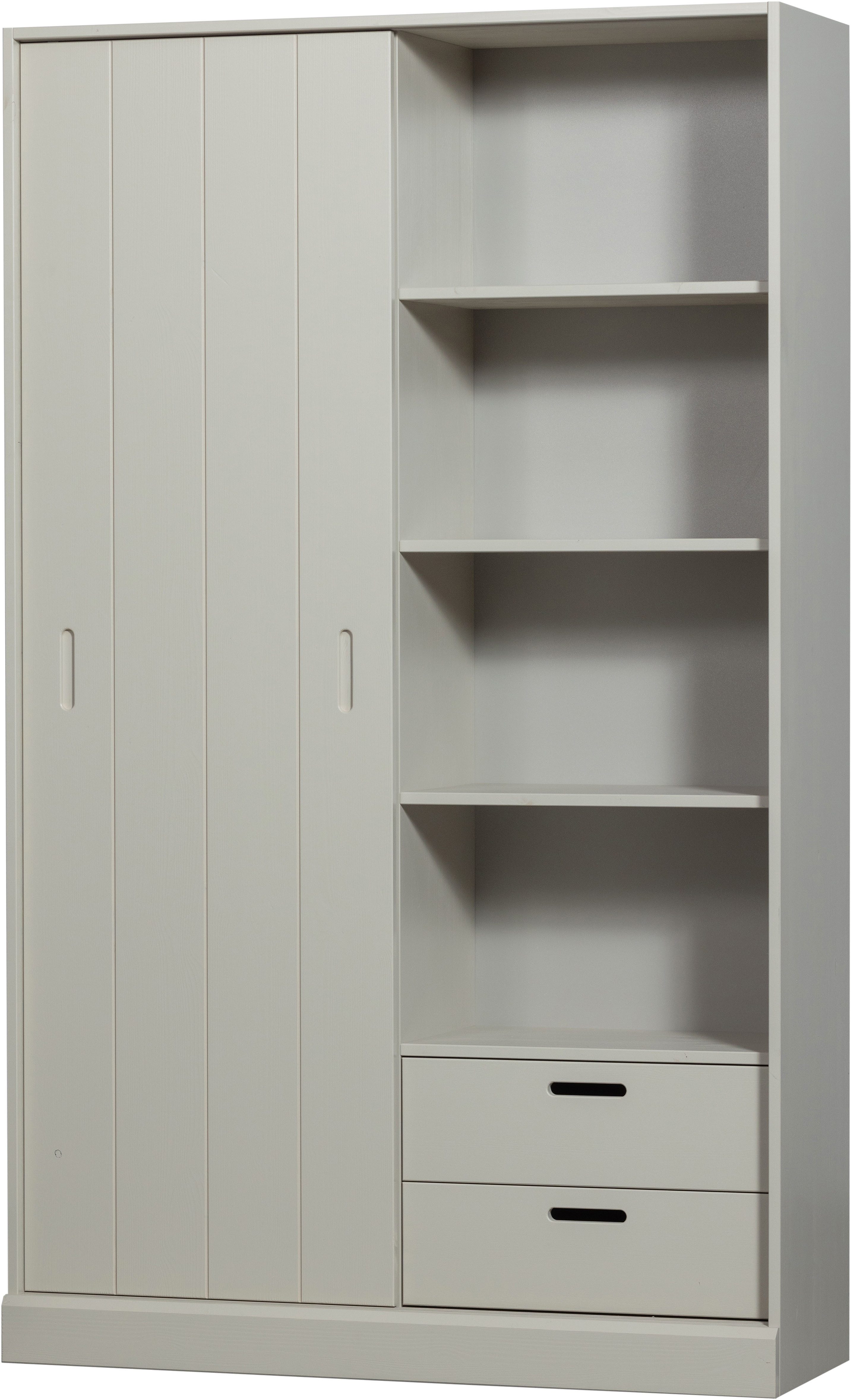 WOOOD Mehrzweckschrank Mila FSC® Mix Kiefernholz mit Schiebetür und Schubladen 120x42x200 cm Sichtbare Maserung, Tragkraft 10 kg pro Boden, einfach zu montieren