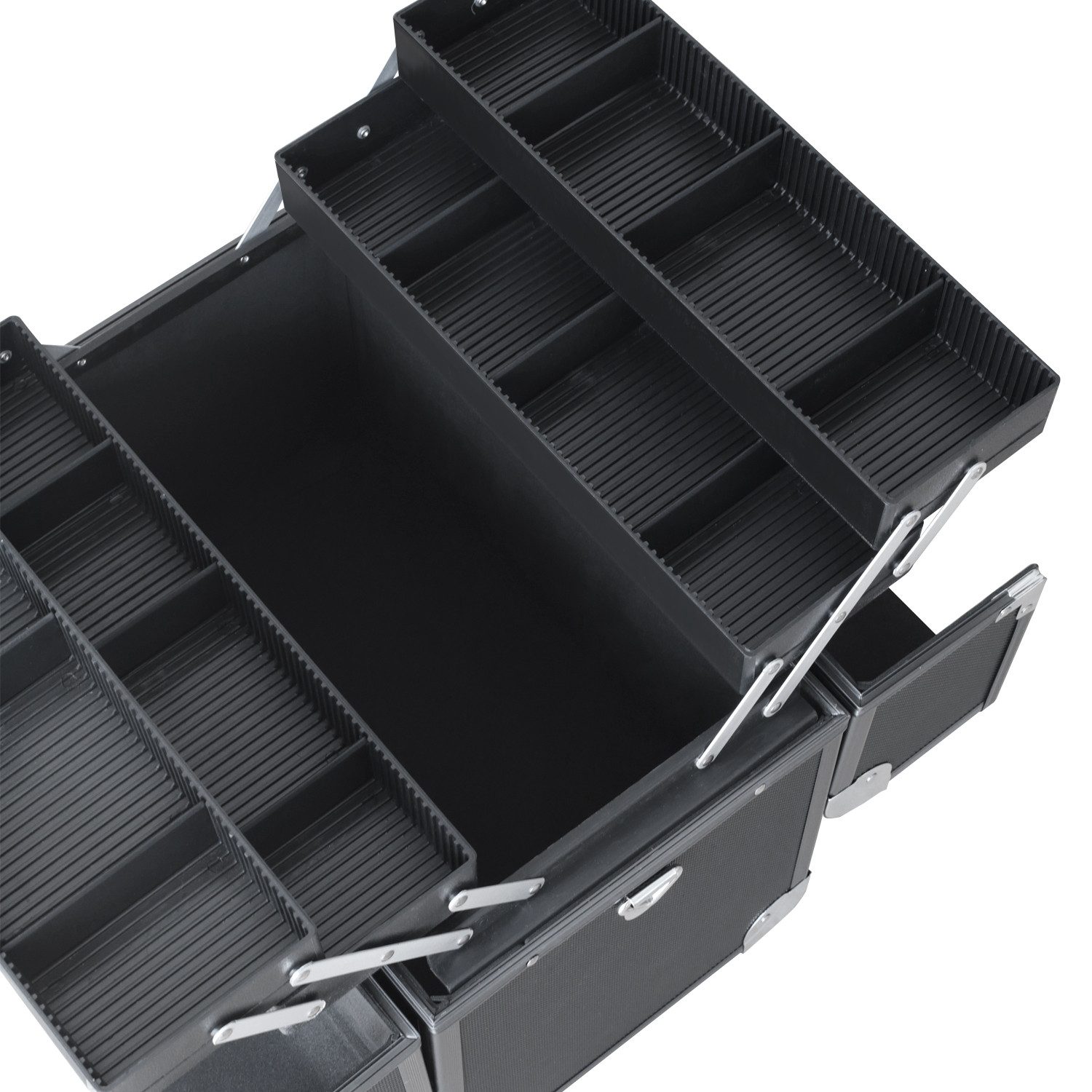 HMF Werkzeugkoffer Geräumiger Utensilien Koffer mit Trennwänden, Transportkoffer, für Werkzeug, Angel Sachen und Kosmetik, 36,5x35x22 cm, schwarz – Bild 4 von 5