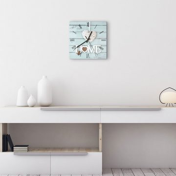 DEQORI Wanduhr 'Holzschrift HOME' (Glas Glasuhr modern Wand Uhr Design Küchenuhr)