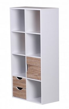 Wohnling Standregal WL1.429, 60 x 120 x 29 cm Weiß / Sonoma Eiche, Bücherregal, Flurregal mit Schubladen und Tür, Regal Modern