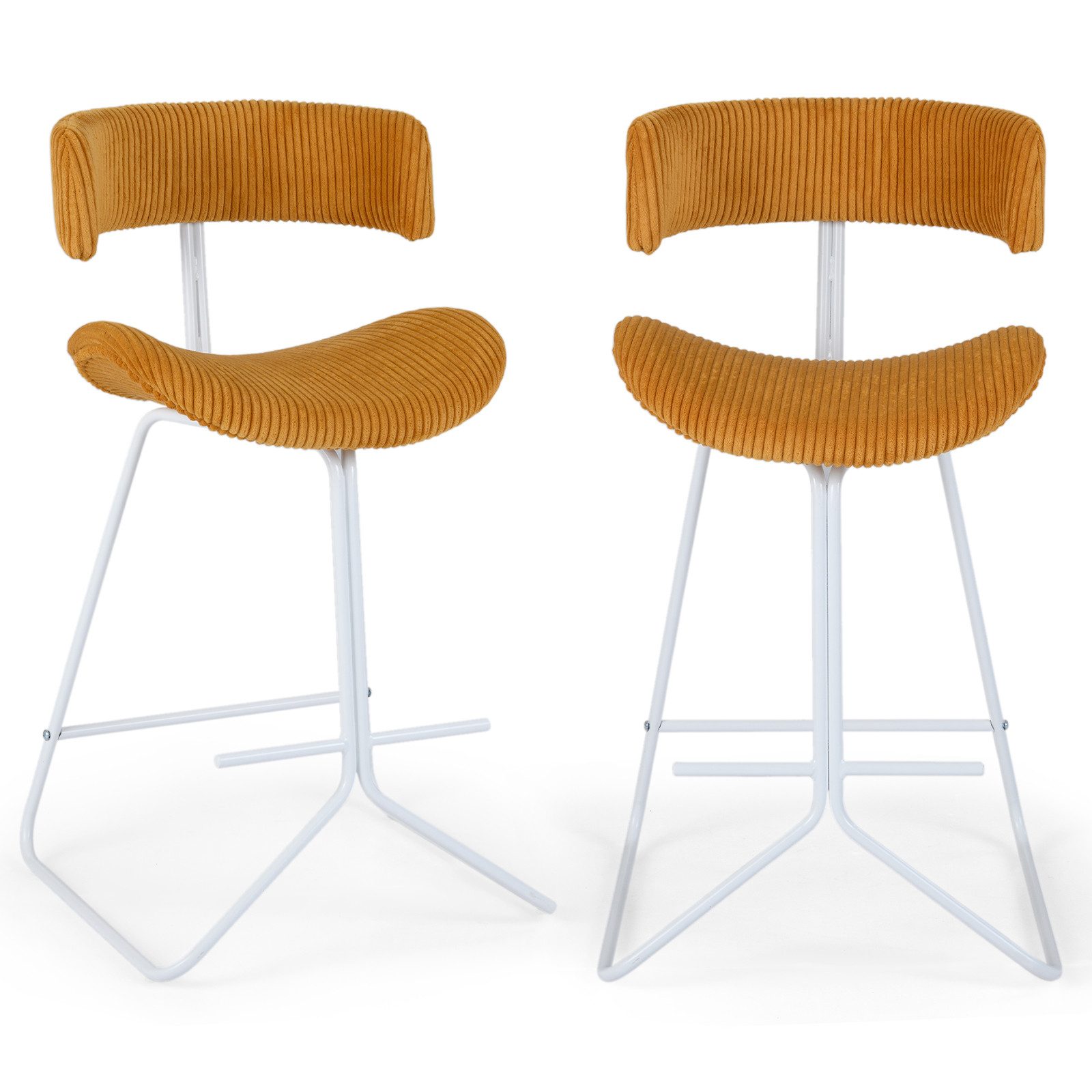 COSTWAY Barhocker Esszimmerstuhl gepolstert aus Cord mit Fußstütze (2er Set), 150kg