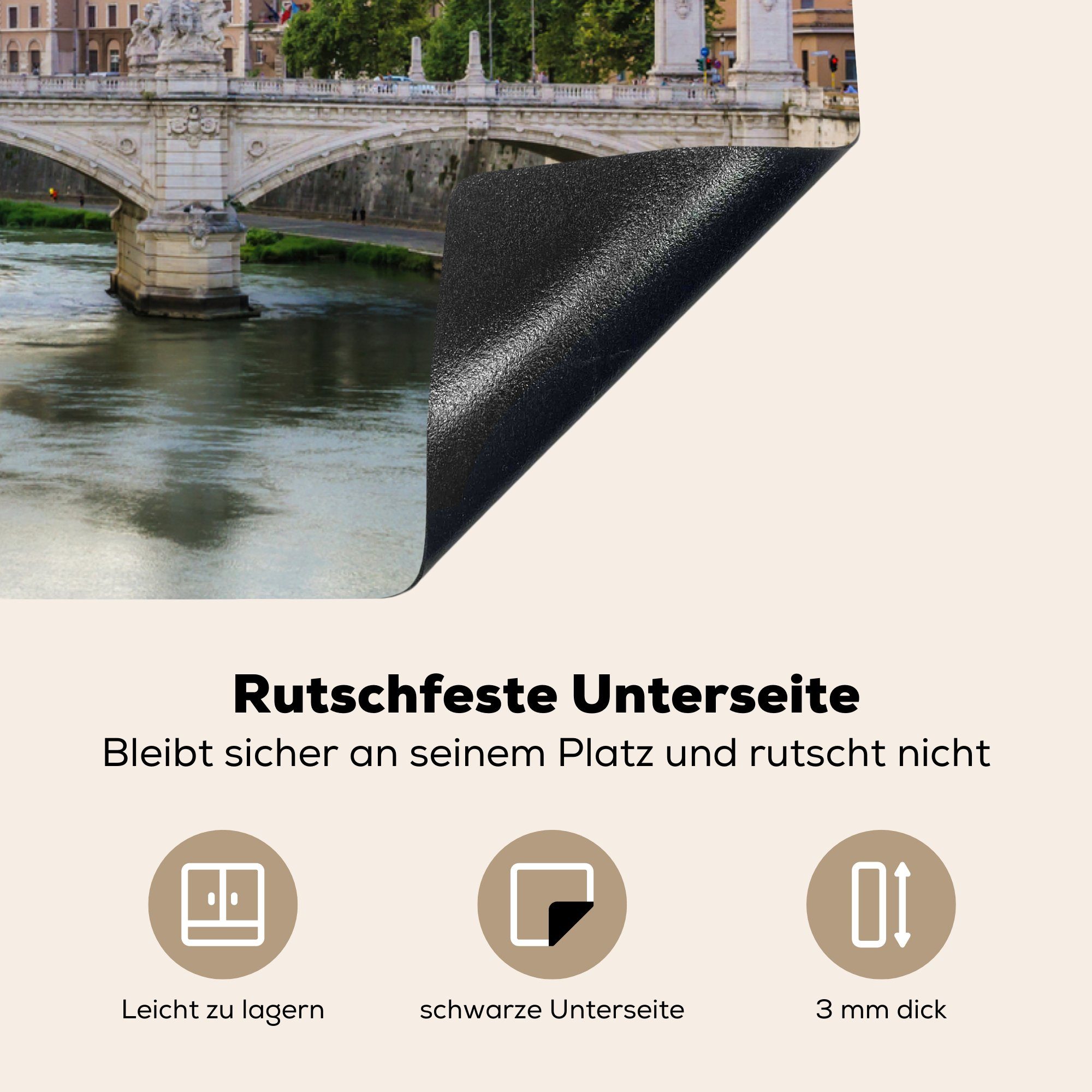 Ceranfeldabdeckung cm, über Tiber Vinyl, MuchoWow (1 Herdblende-/Abdeckplatte 81x52 Brücke küche, in Rom, tlg), für Induktionskochfeld den Italien, die Schutz