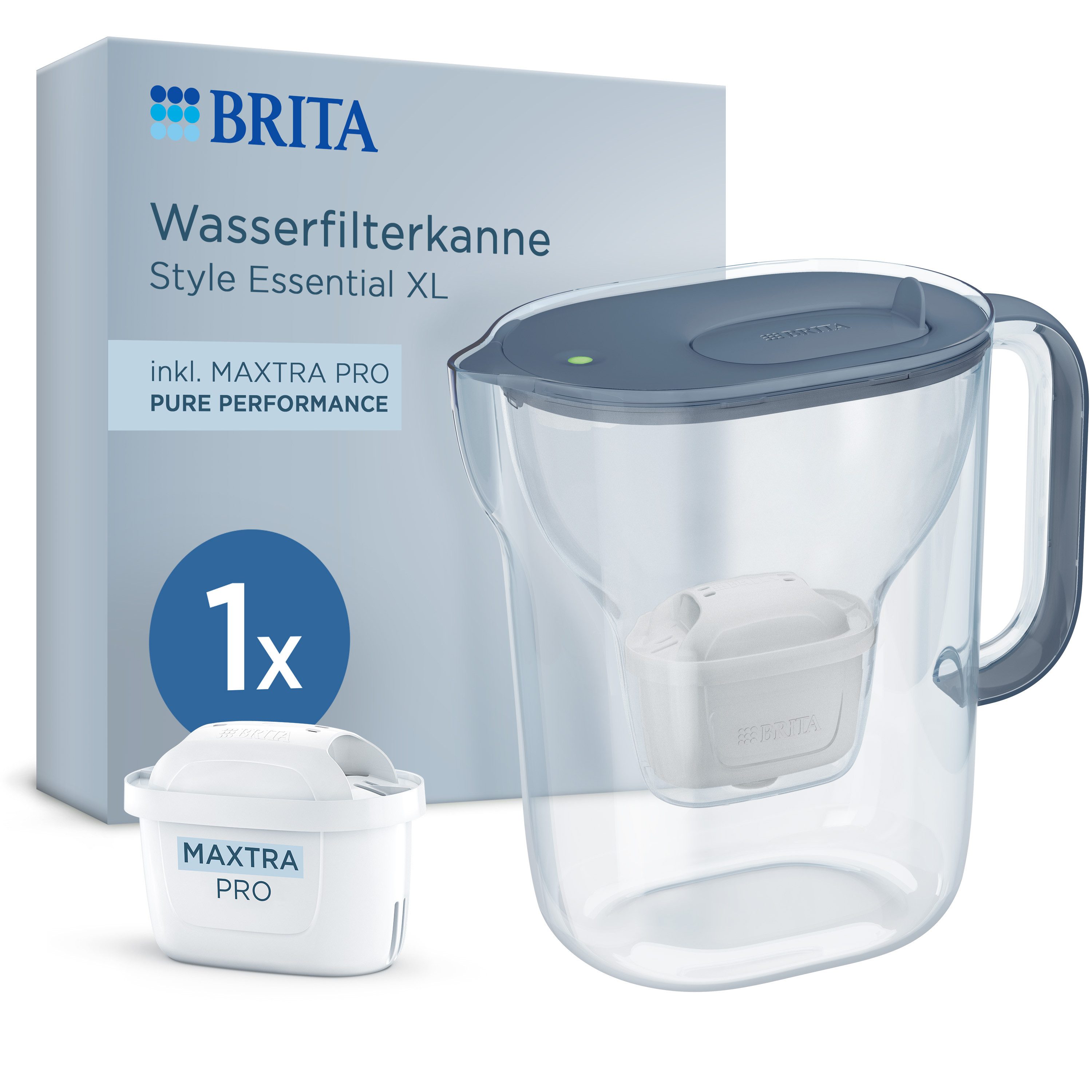 Wasserfilter Kanne Style Essential XL steinblau 3,6L, 1 MAXTRA PRO Pure Performance