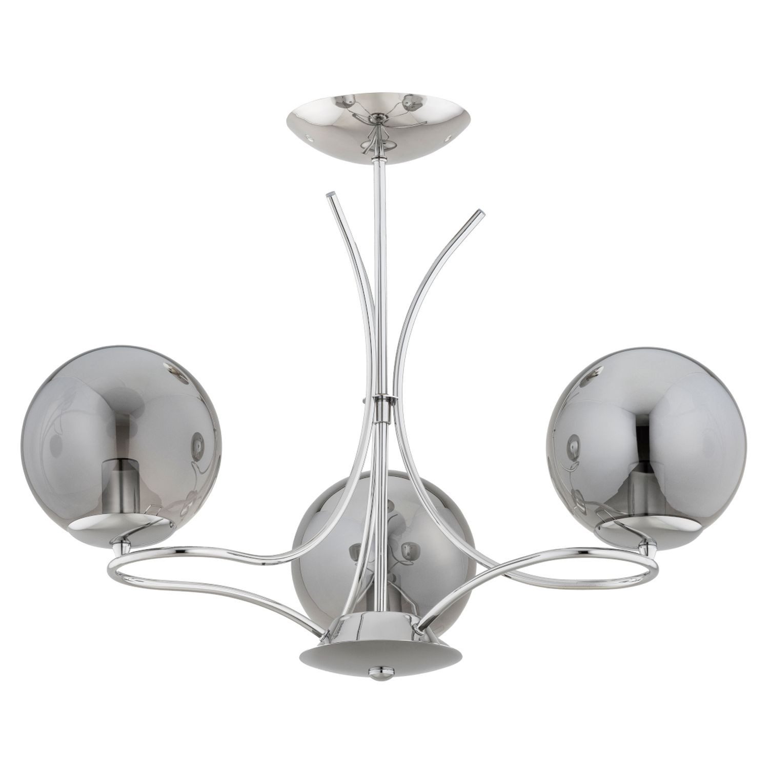 Licht-Erlebnisse Deckenleuchte KELALO, ohne Leuchtmittel, Glas Metall 50 cm breit Chrom Rauchglas E14 3-flammig Kugel Schirm