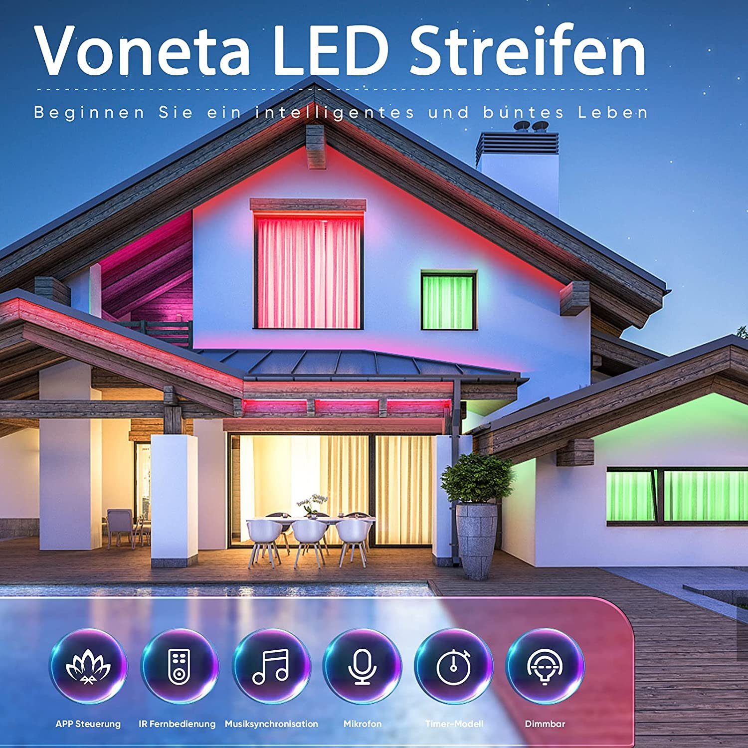 LED LED- Bareboard Lichter/M, LED Gesamtlänge Lichtstreifen, Stripe Streifen, Lichterketten, Strip, 10M,18 RGB Infrarot-Fernbedienung, KINSI