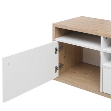 Merax Lowboard Landhausstil mit 3 Türen und 6 offenen Fächer, TV-Schrank mit Push-to-Open Funktion, TV-Board, Fernsehtisch, B:178cm