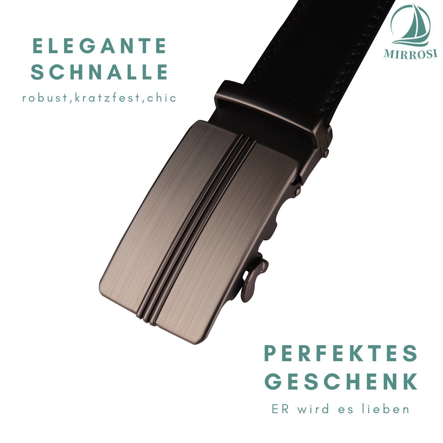 Geschenk Männer 38mm, Schwarz Automatik Anzug Hochwertige Breit aus 07 Verarbeitung Perfektes Kürzbar Ledergürtel Leder MIRROSI Herren für Business