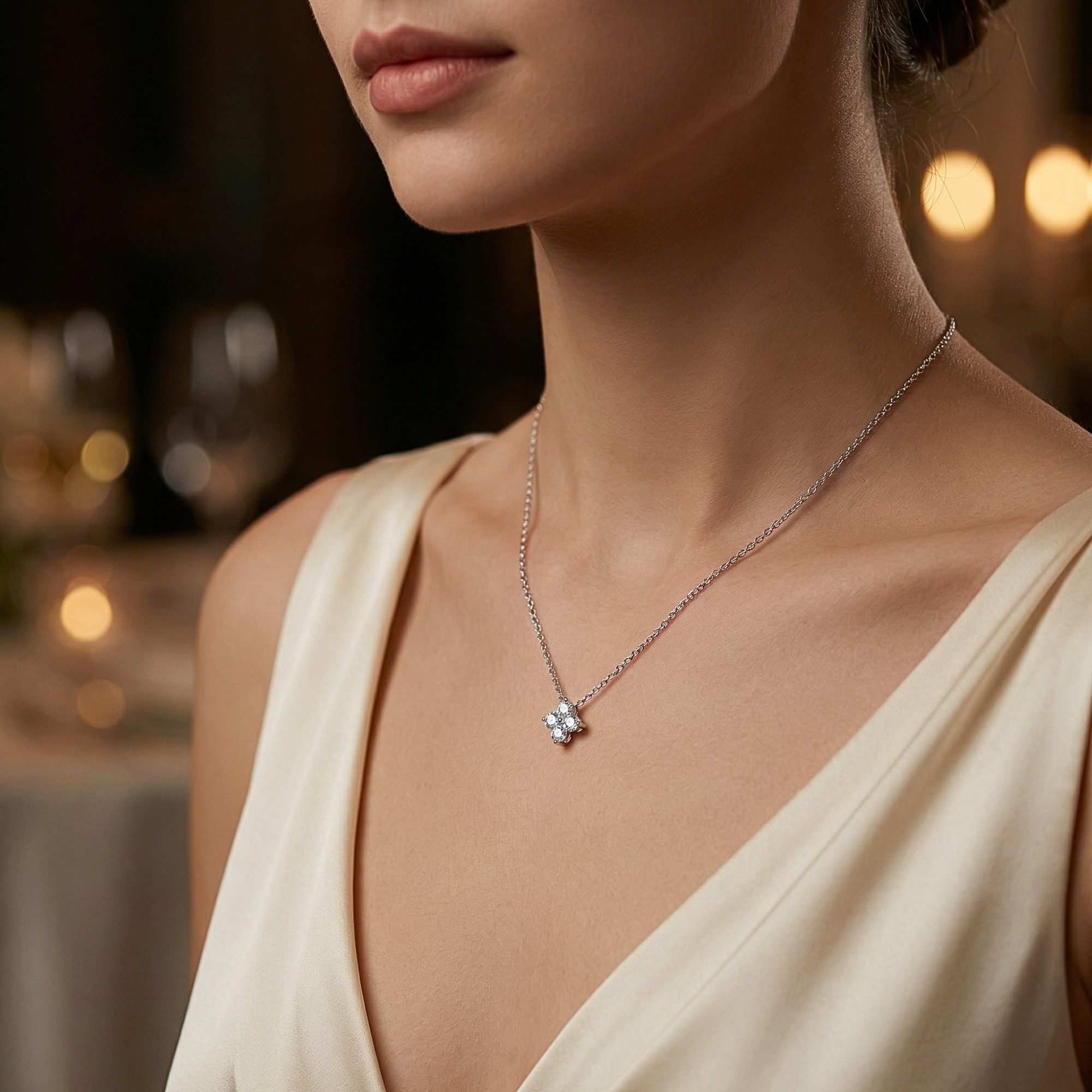 UNIQAL.de Silberkette Damen 925 Silber mit Diamant Moissanit 0,40 Karat - Kleeblatt (Silberkette mit floralem Moissanit Anhänger, 925 Sterling Silber weißgold oder 14K gold veredelt, inkl. Luxuriöse Schmuck Geschenkbox), Moissanit VVS1 Reinheit, GRA-Zertifikat, Halskette Geschenk für Damen