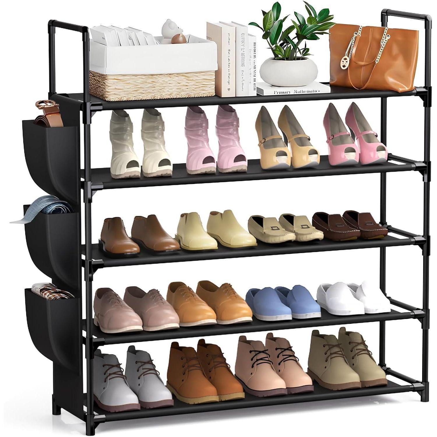 Schuhabtropfschale 10 Ebenen Schuhregal für 20-25 Paar in Schwarz - Verstellbar