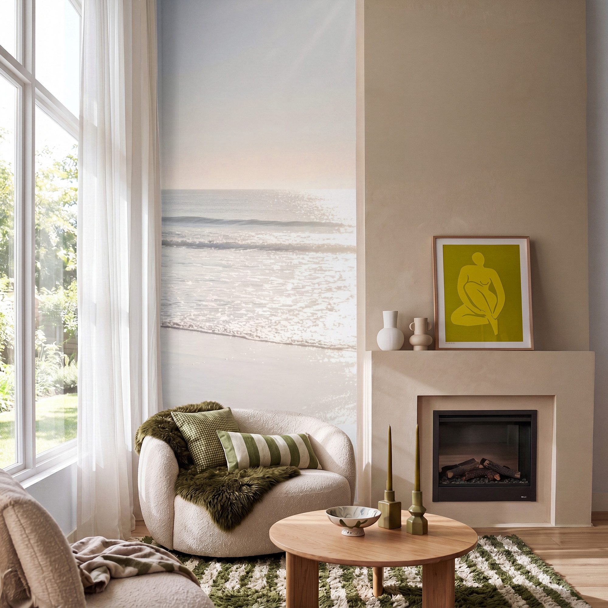 OnlyWow Fototapete Meer - Sonne - Sand, Matt, bedruckt, Schlafzimmer, Küche, Vliestapete, Modern 100x240cm