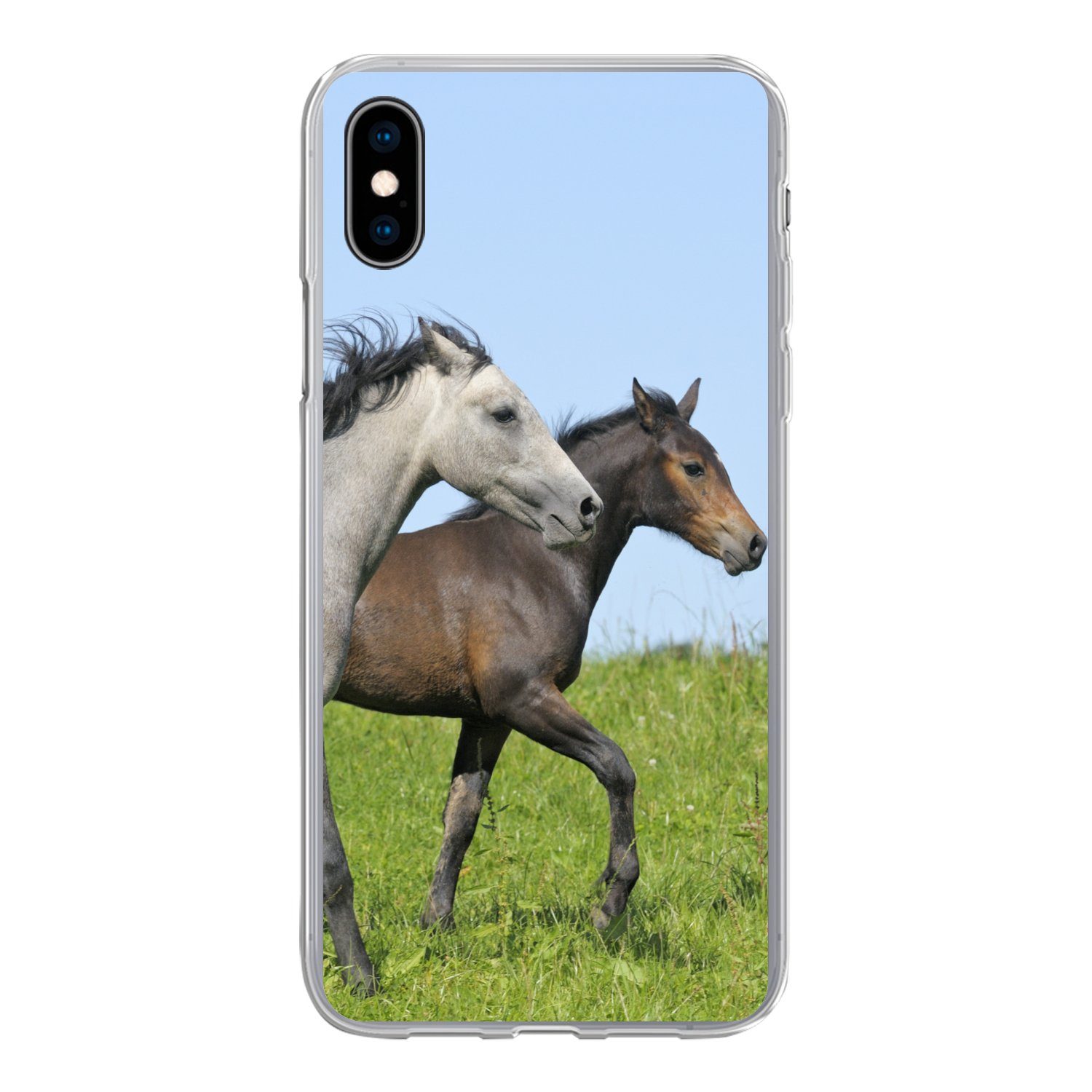 MuchoWow Handyhülle für Apple iPhone XS Pferde - Tiere - Gras, Smartphone-Bumper, Print, Handy Schutzhülle Dünn