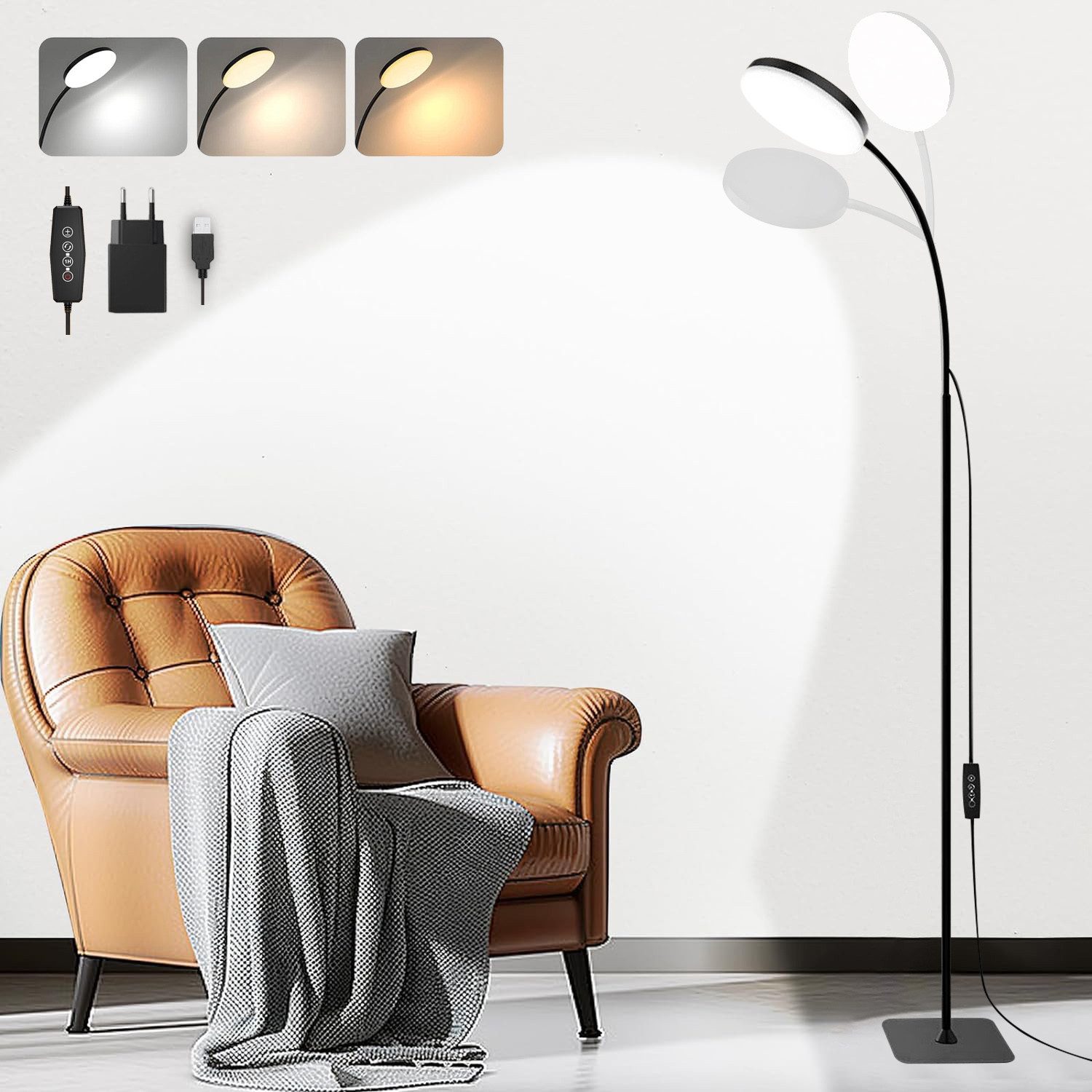 LMaxhome Stehlampe Dimmbar Leselampe 360° Schwanenhals günstig online kaufen