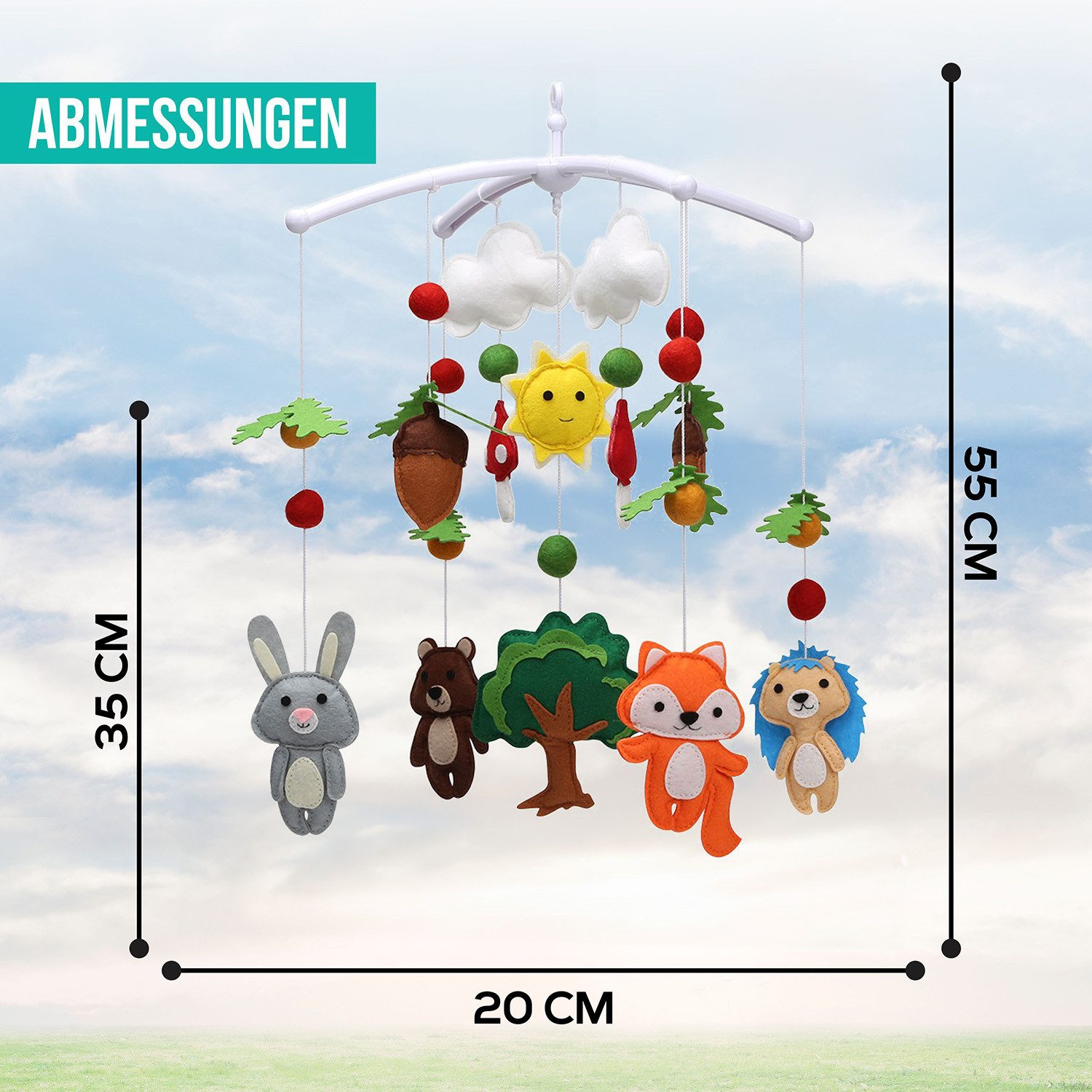 wortek Babymöbel-Set Baby Mobile Windspiel zum Aufhängen Waldtiere, (Set, 1-tlg., Kinderbett, Wickelkommode, Decke Kinderzimmer), Babymobile Bettglocke Babyzimmer Bett Baby Windspiel