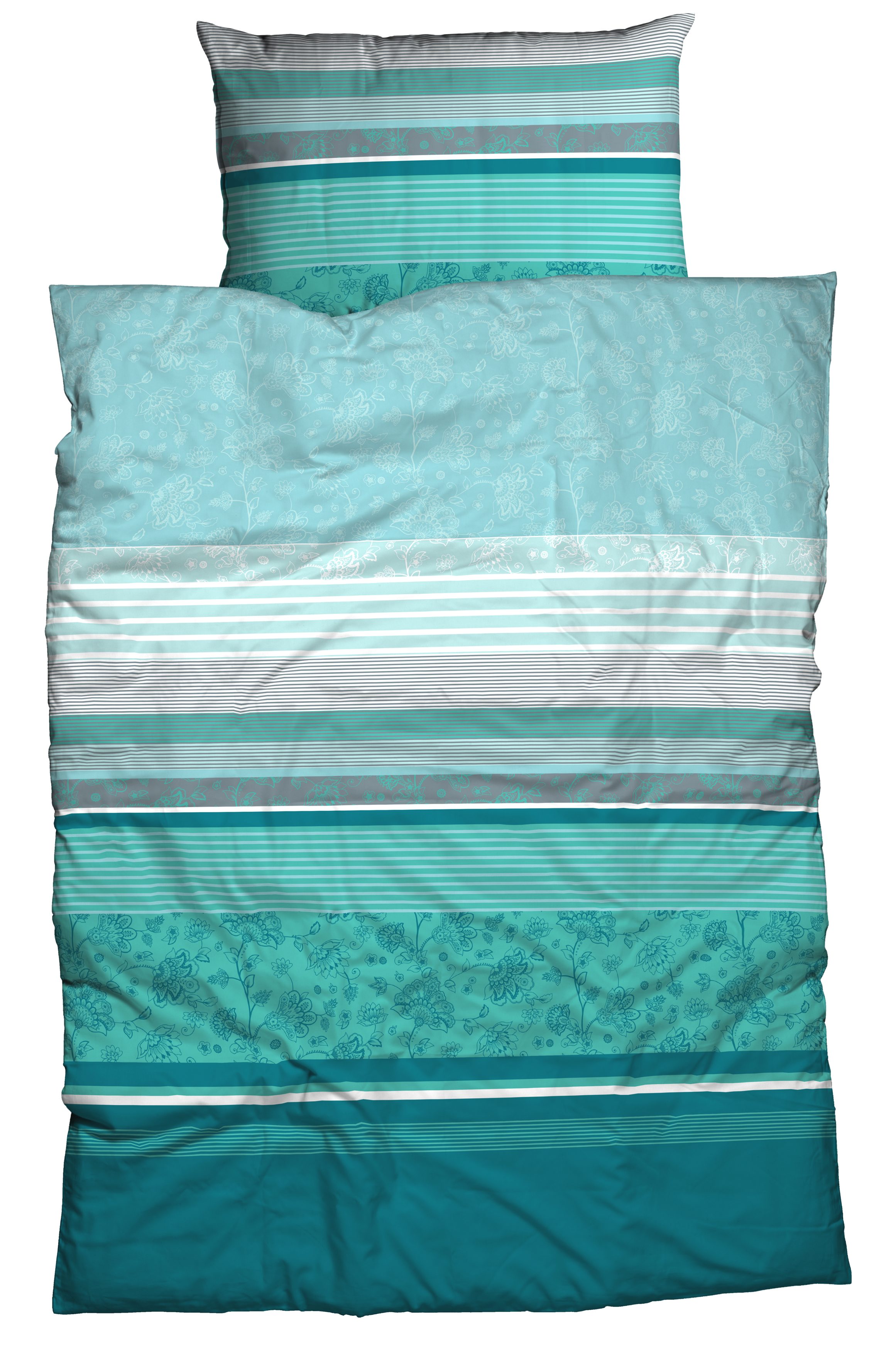 CASATEX Bettwäsche Teri, Satin, 2 teilig, zarte Blüten und Streifen, frische, elegante Farben