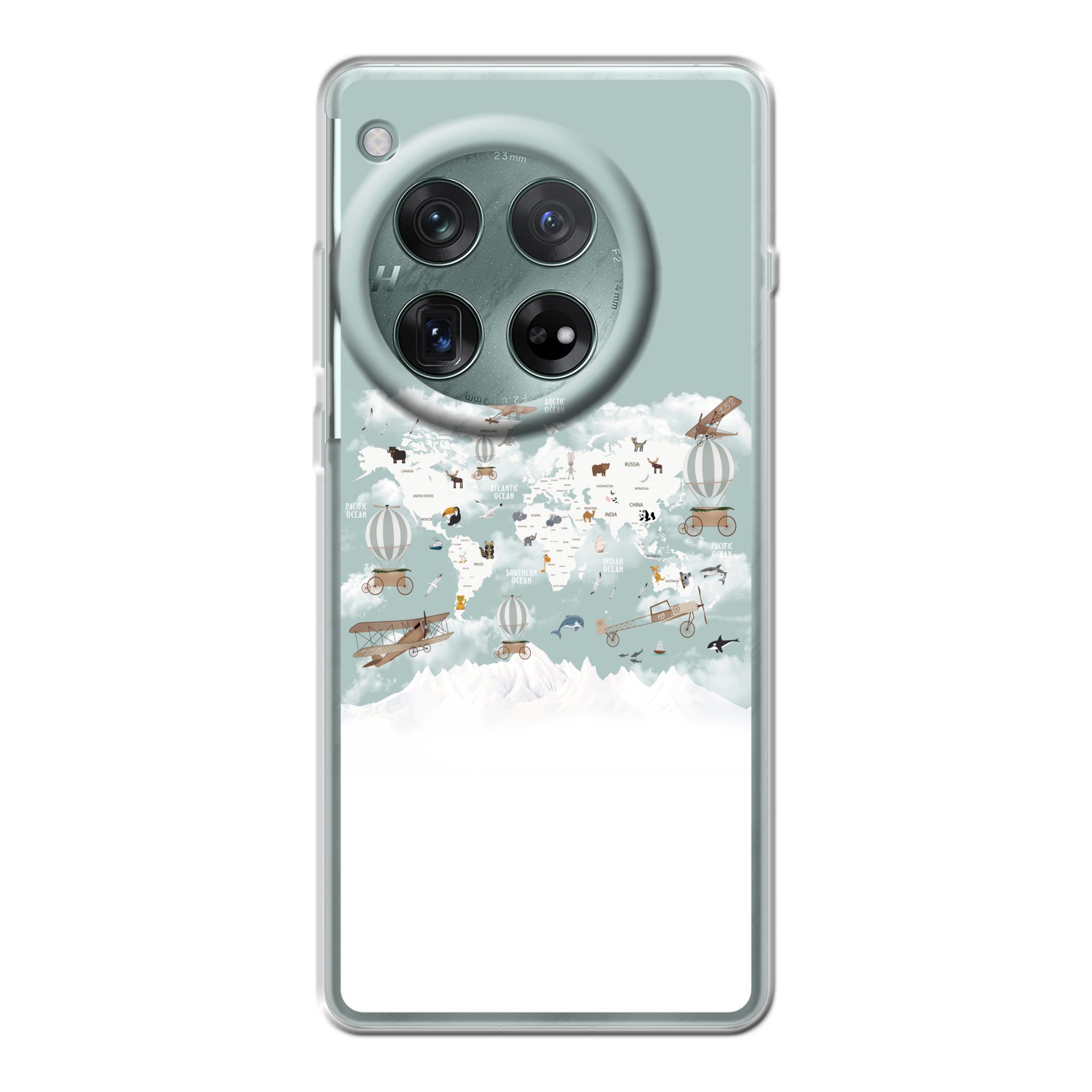MuchoWow Handyhülle für OnePlus 12r Weltkarte - Kind - Flugzeug, Handy Case, Silikon, Bumper Case Dünn