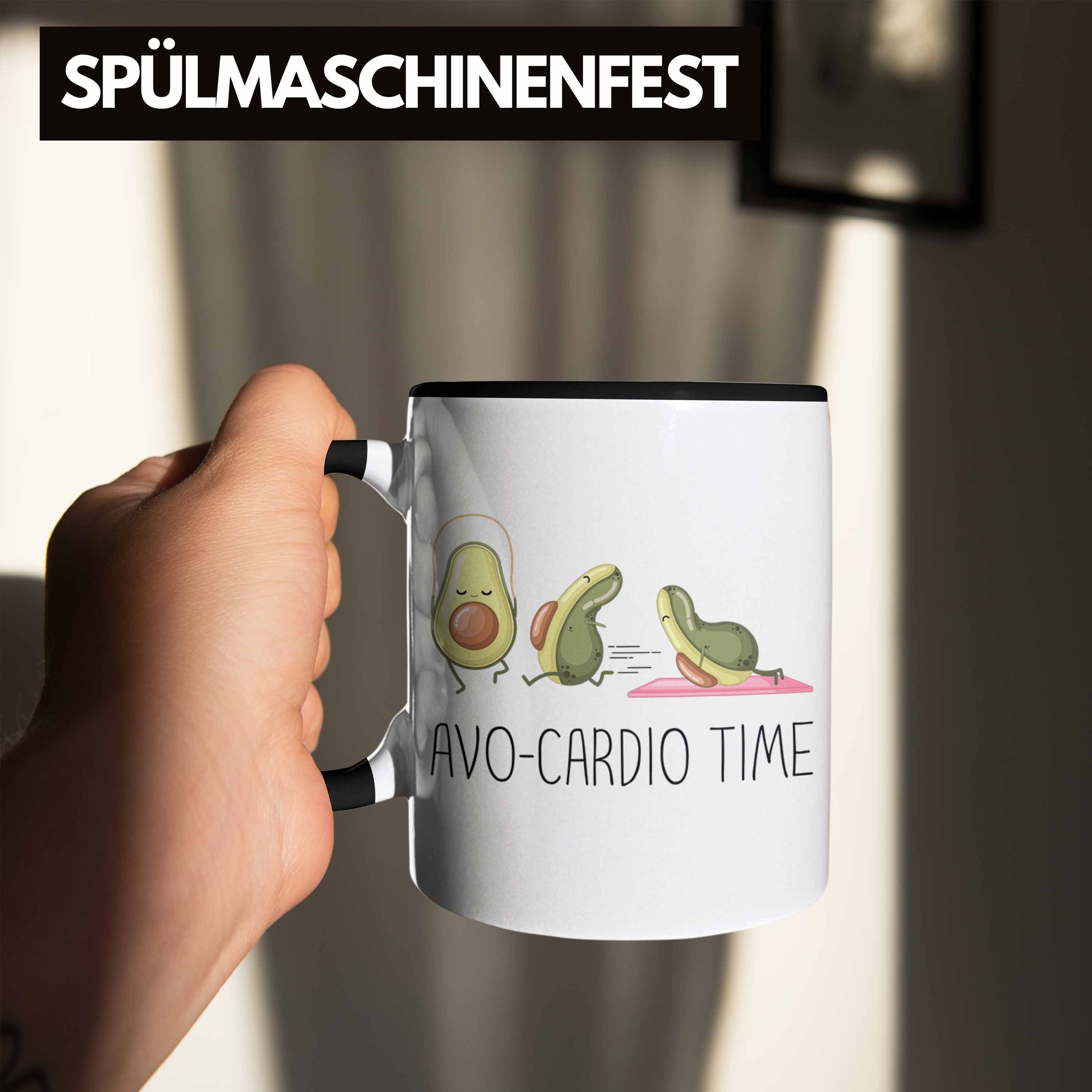 Trendation Tasse Lustige Fitness-Tasse "Avo-Cardio Time" Schwarz Lustiges Geschenk Fitness-Enth