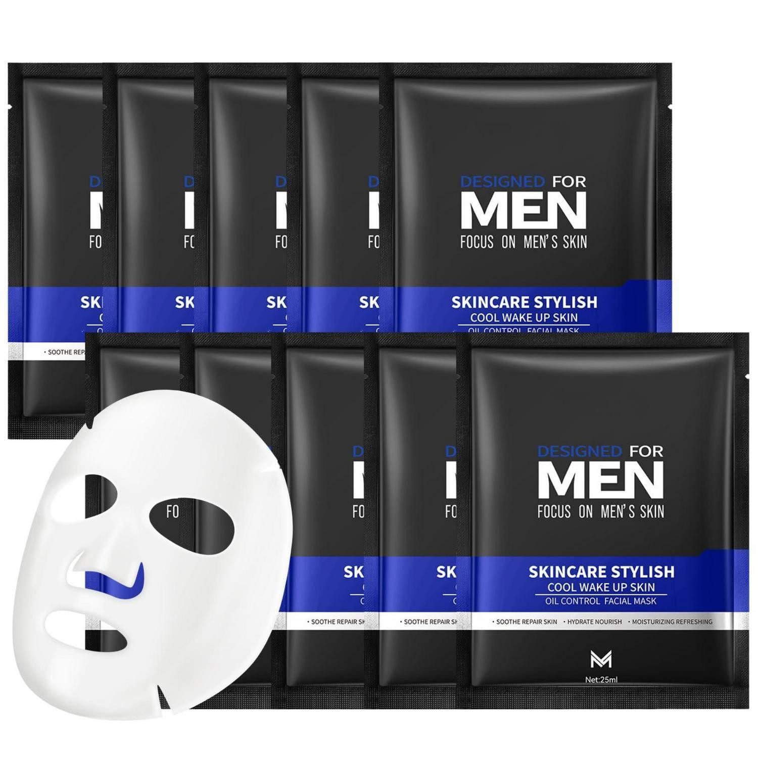 LuxusKollektion Gesichtsmasken-Set Gesichtsmasken Männer 10er Set Feuchtigkeitsspendend Öl-Kontrolle