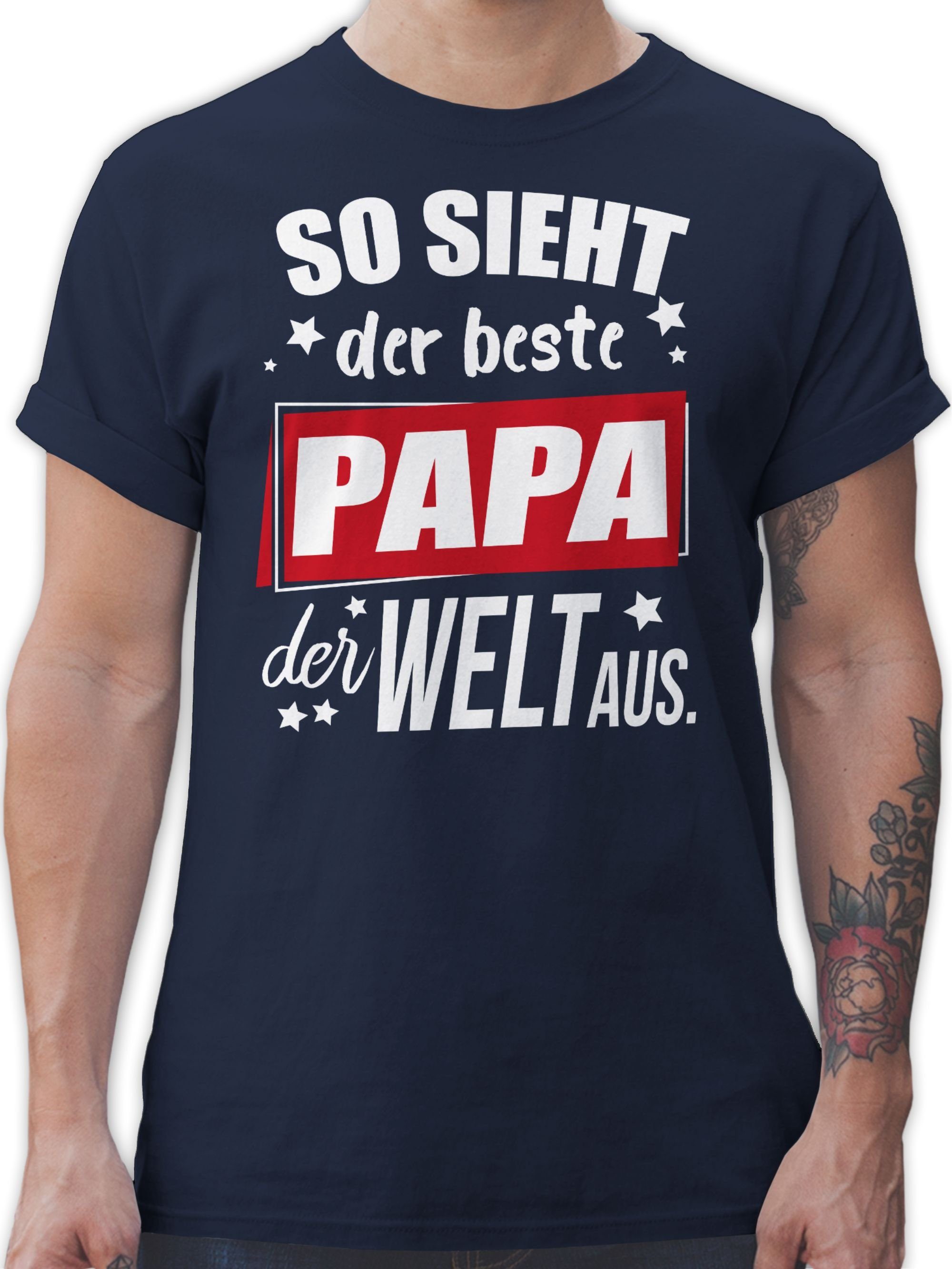 Shirtracer T-Shirt So sieht der beste Papa der Welt aus. Sterne Vatertag Geschenk für Papa 2 Navy Blau