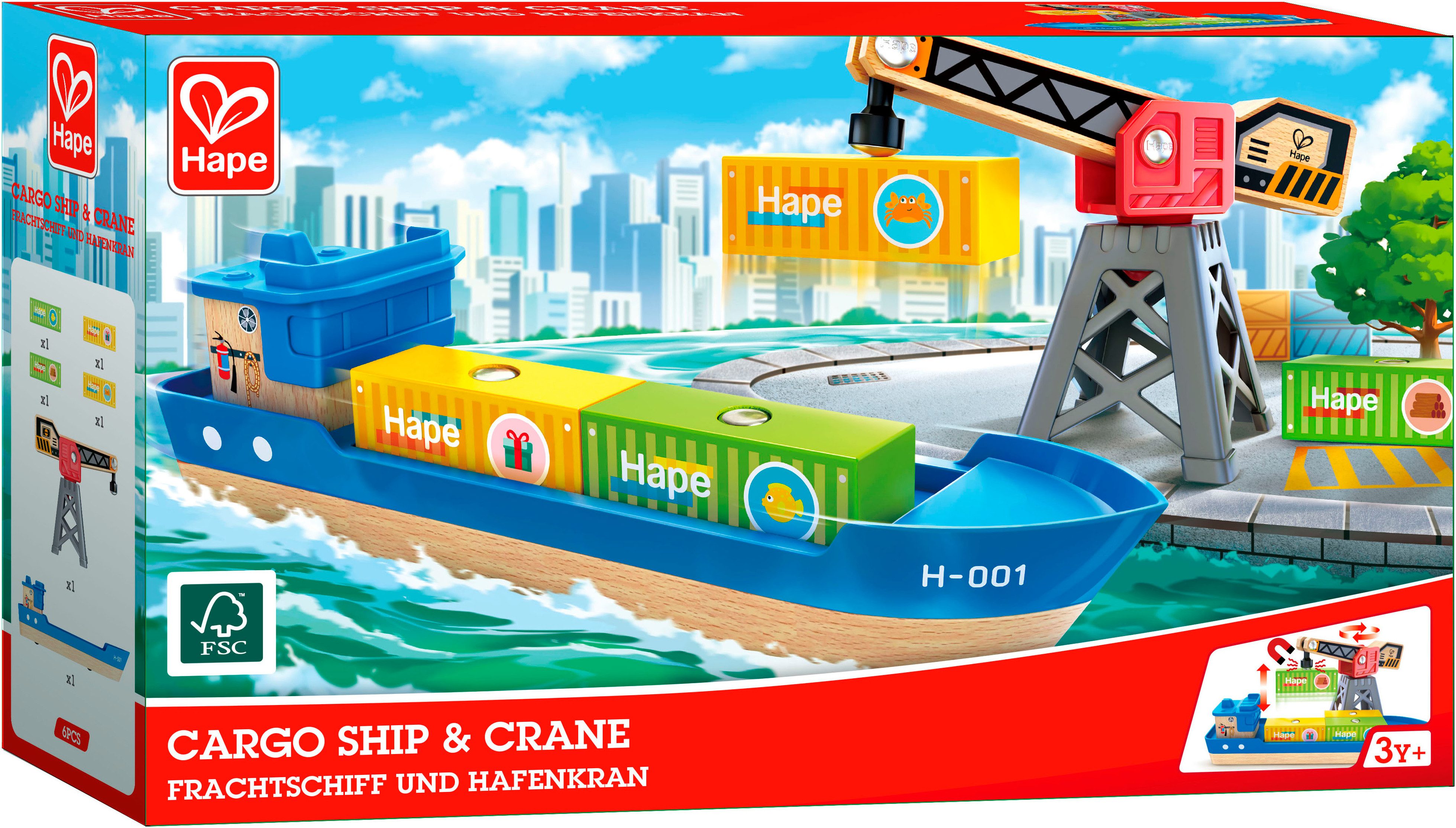 Hape Spielzeug-Schiff Frachtschiff und Hafenkran günstig online kaufen