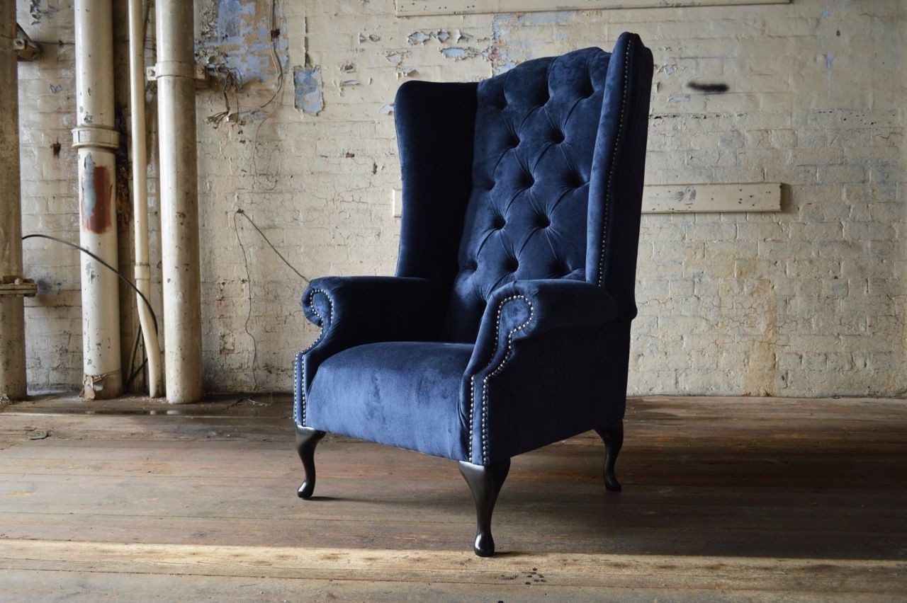 Xlmoebel Ohrensessel Blauer Chesterfield Sessel 1-Sitzer Polster Sofa Textil (1-St), Made in Europa