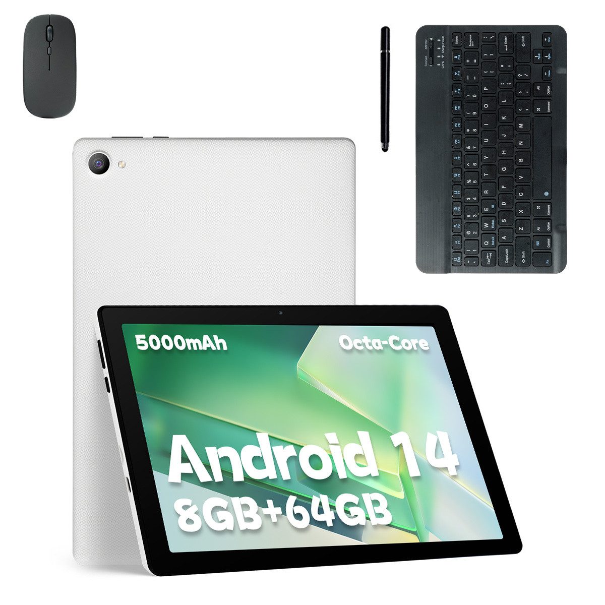 BUFO Android 14 10 Zoll 8(3+5)GB+64GB mit Tastatur, Maus und Stift Tablet (10", 64 GB, Android, 2,4G/5G WiFi, Split-Screen-Funktion, HD 1280x800, Dual-Kamera)