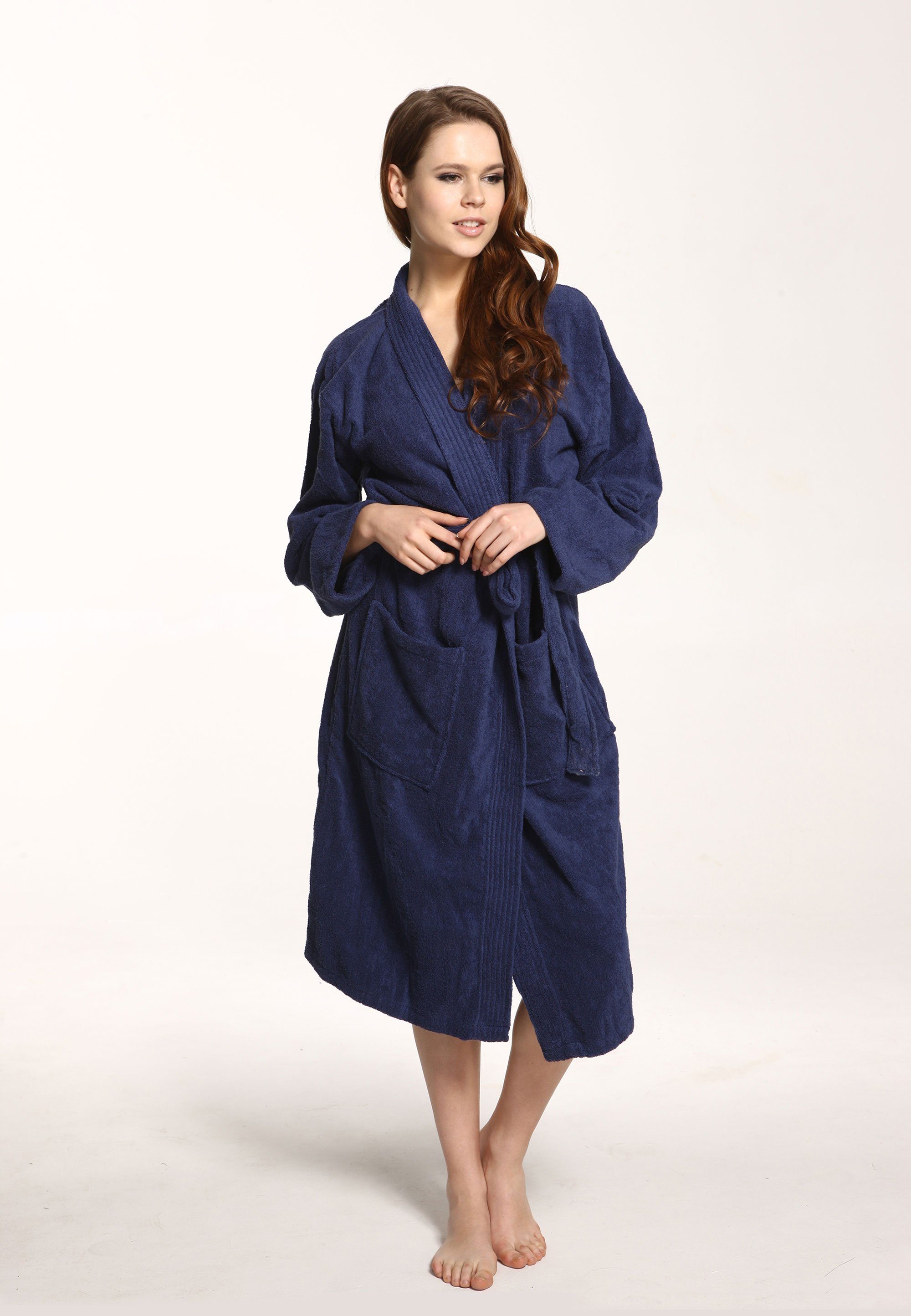 grace grand spa Bademantel Kimono, aus weicher Frottierware blau