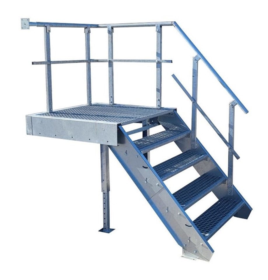 SRM Design Außentreppe 4 Stufen + Podesttreppe Geländer rechts breite 100cm höhe 70-105cm