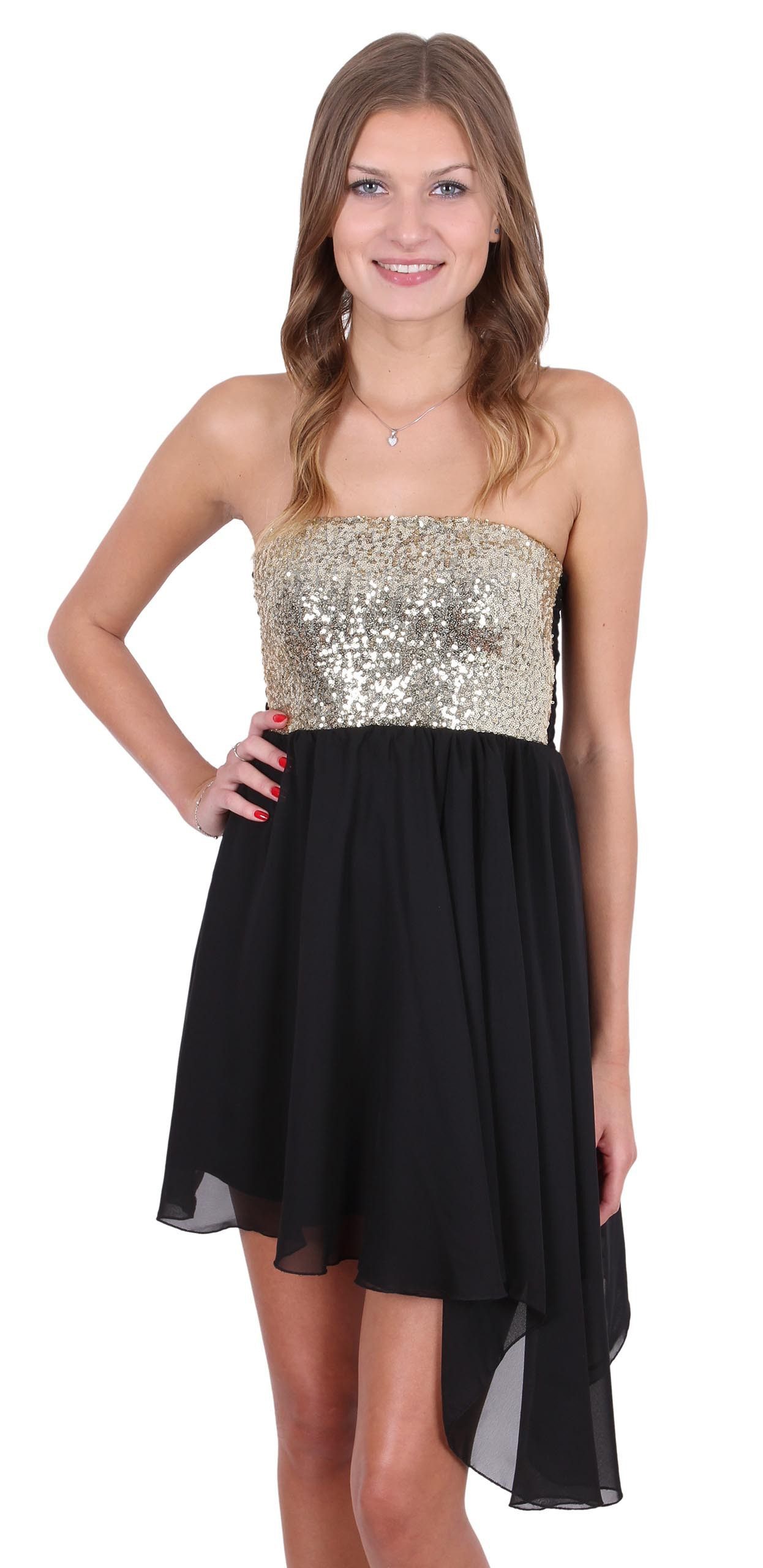 Minikleid John Zack schwarzes Minikleid aus Chiffon, Pailetten XL