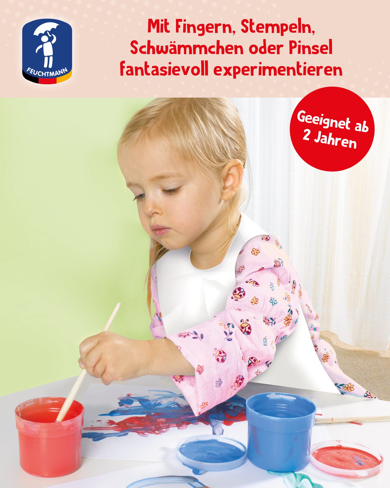 Feuchtmann Fingerfarbe KLECKSi Basic Mini+, 4 x 150g hautfreundliche Fingermalfarbe für Kinder