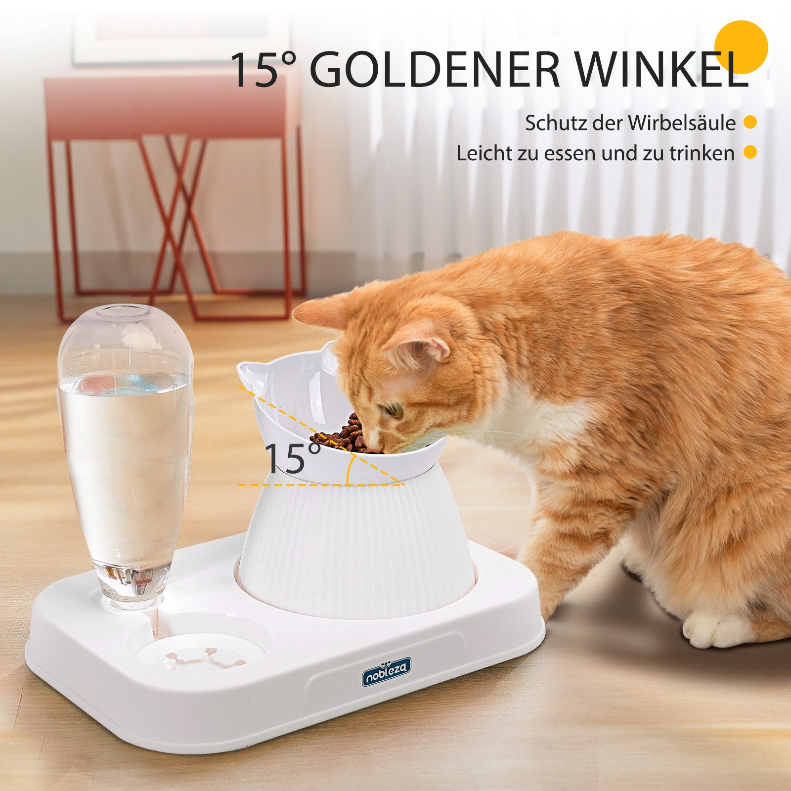 nobleza Futterstation 2 in 1 Katzennapf-Set, mit Automatischer Wasserflasche
