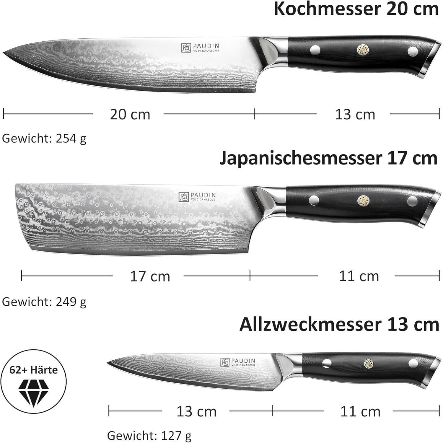 LuxusKollektion Messer-Set 3-tlg Damastmesser Set 67 Schichten VG10 Stahl G10 Griff