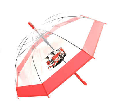 Dr. Neuser Stockregenschirm Kinder Regenschirm tranparent durchsichtig mit Automatik, cooles Feuerwehrauto