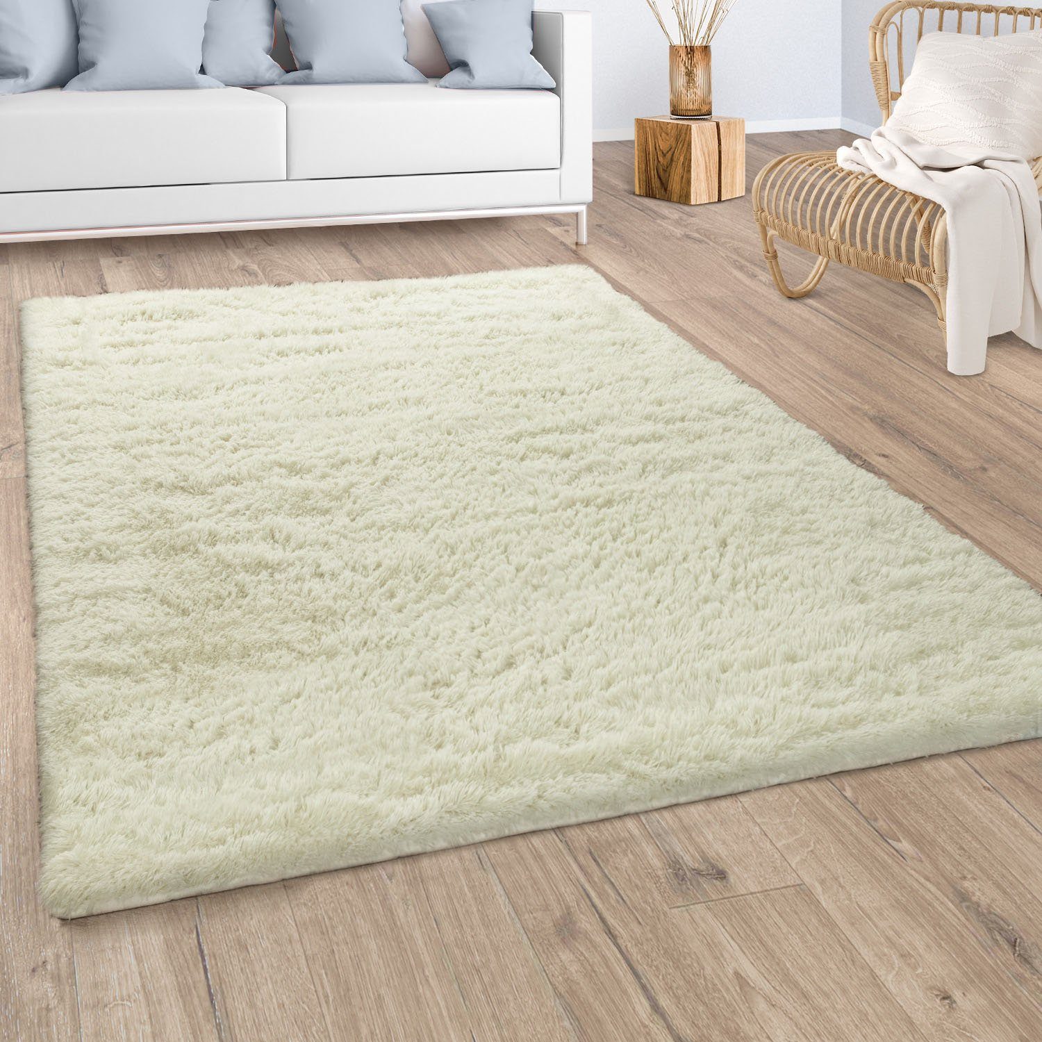 Hochflor-Teppich »Silky 591«, Paco Home, rechteckig, Höhe 37 mm, Uni  Farben, besonders weich und kuschelig, ideal im Wohnzimmer & Schlafzimmer