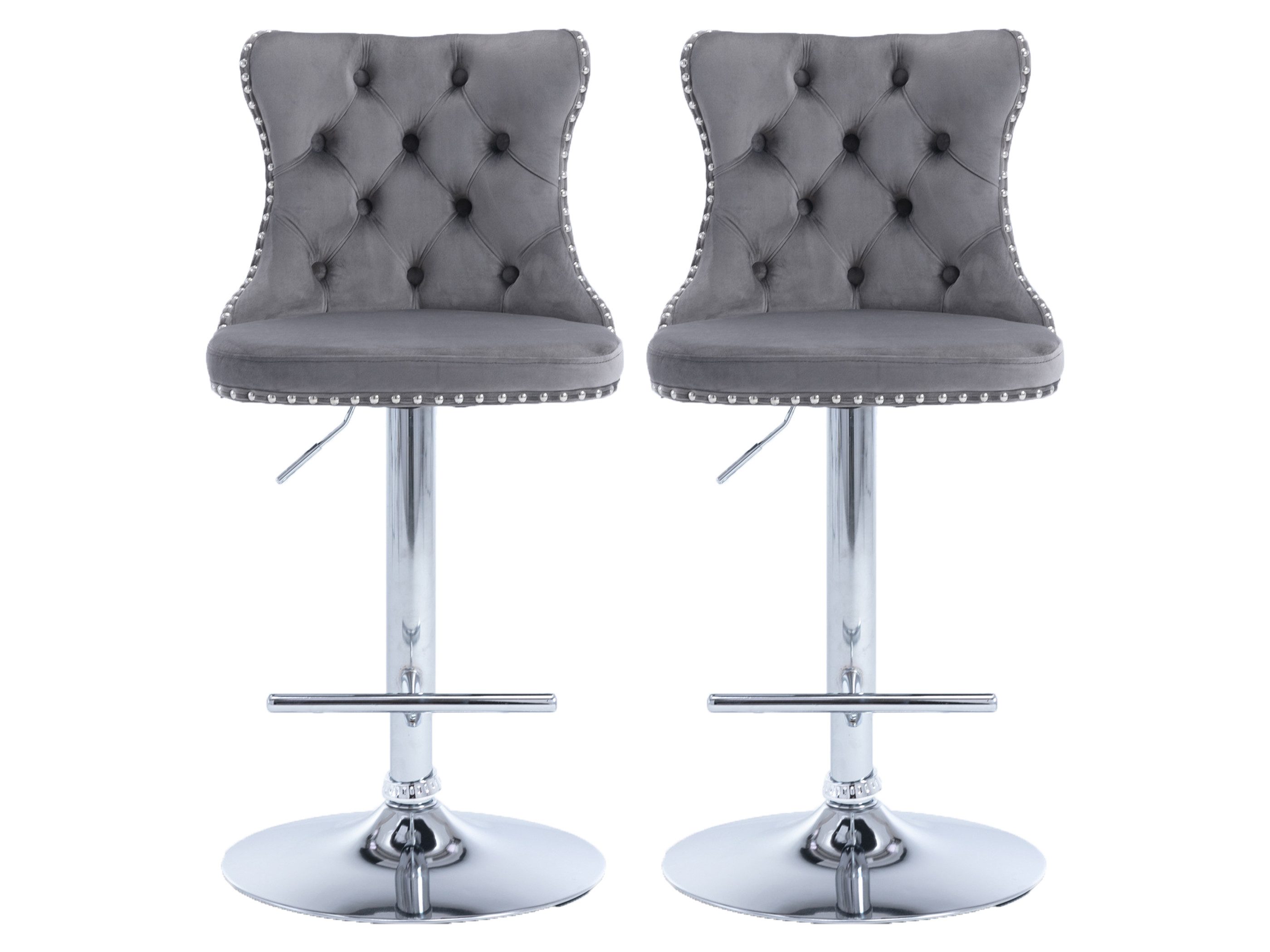 SeedWave Barhocker 2er Set Barstuhl Höhenverstellbarer Samt Drehhocker mit Fußstütze, Sitzhöhe: 63-84cm, Chromgestell, Nietenverzierung